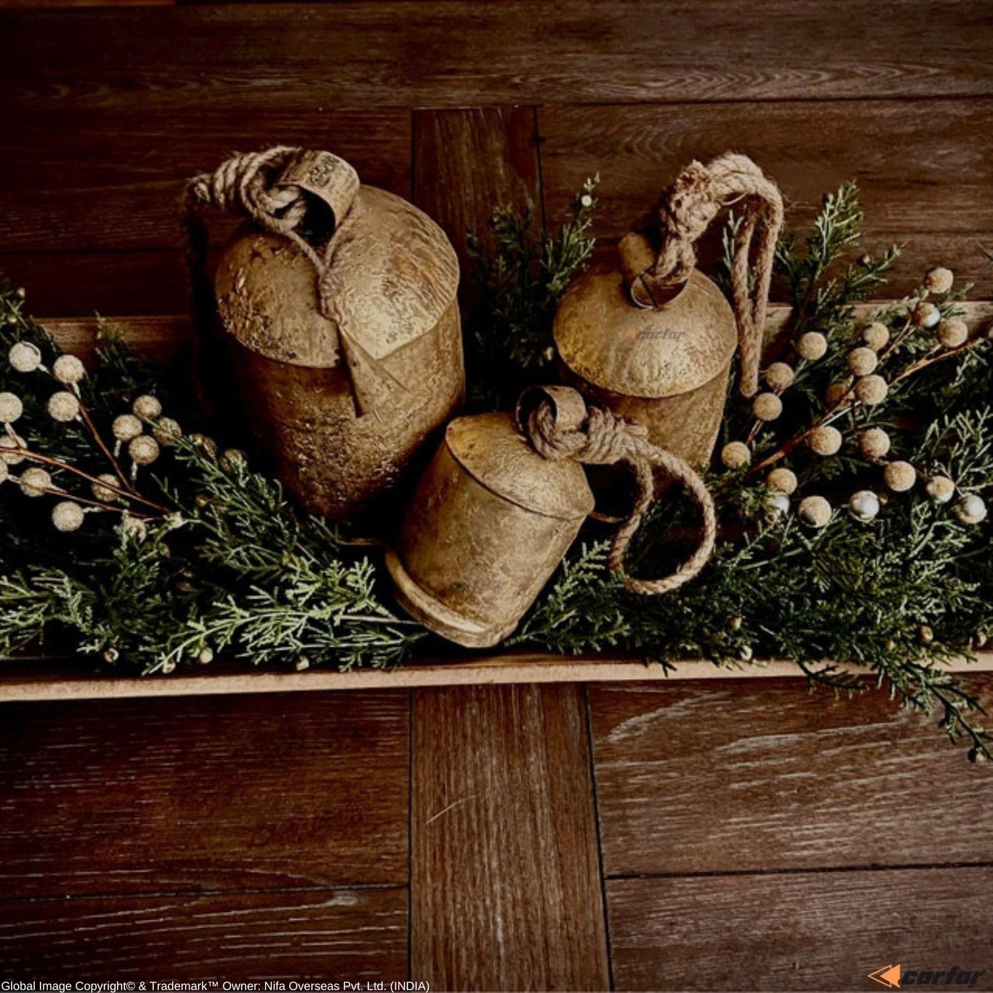 Carfar Shabby Chic Set of 3 Country Rustic Style Bells Handmade Metal Harmony Christmas Hanging Cow Bell Set on Jute Rope (Large)