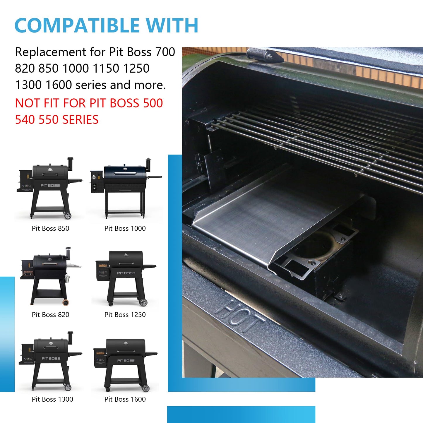 Stainless Steel Grill Heat Baffle Diffuser Replacement for Pit Boss 700 820 850 1000 1150 1250 1300 1600 Series Pellet Smoker Grill Accessories etc.,Modified Flame Tamer for Pit Boss Heat Deflector