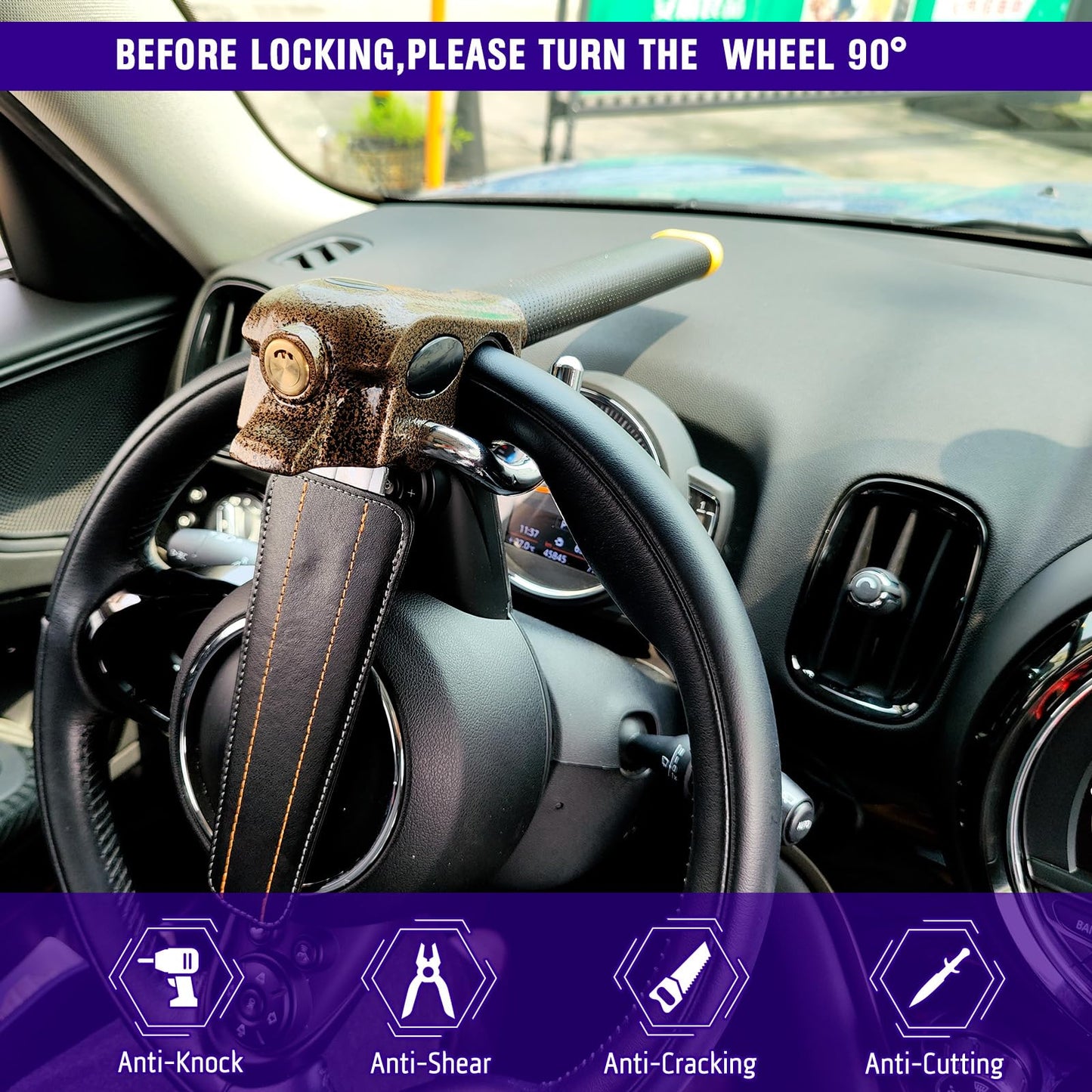 OPL5 Car Steering Wheel Lock, Universal Anti-Theft Locking Devices,Heavy Duty Great Deterrent Adjustable Security Car Lock for Auto Truck SUV Van Wheel Lock with 3 Keys