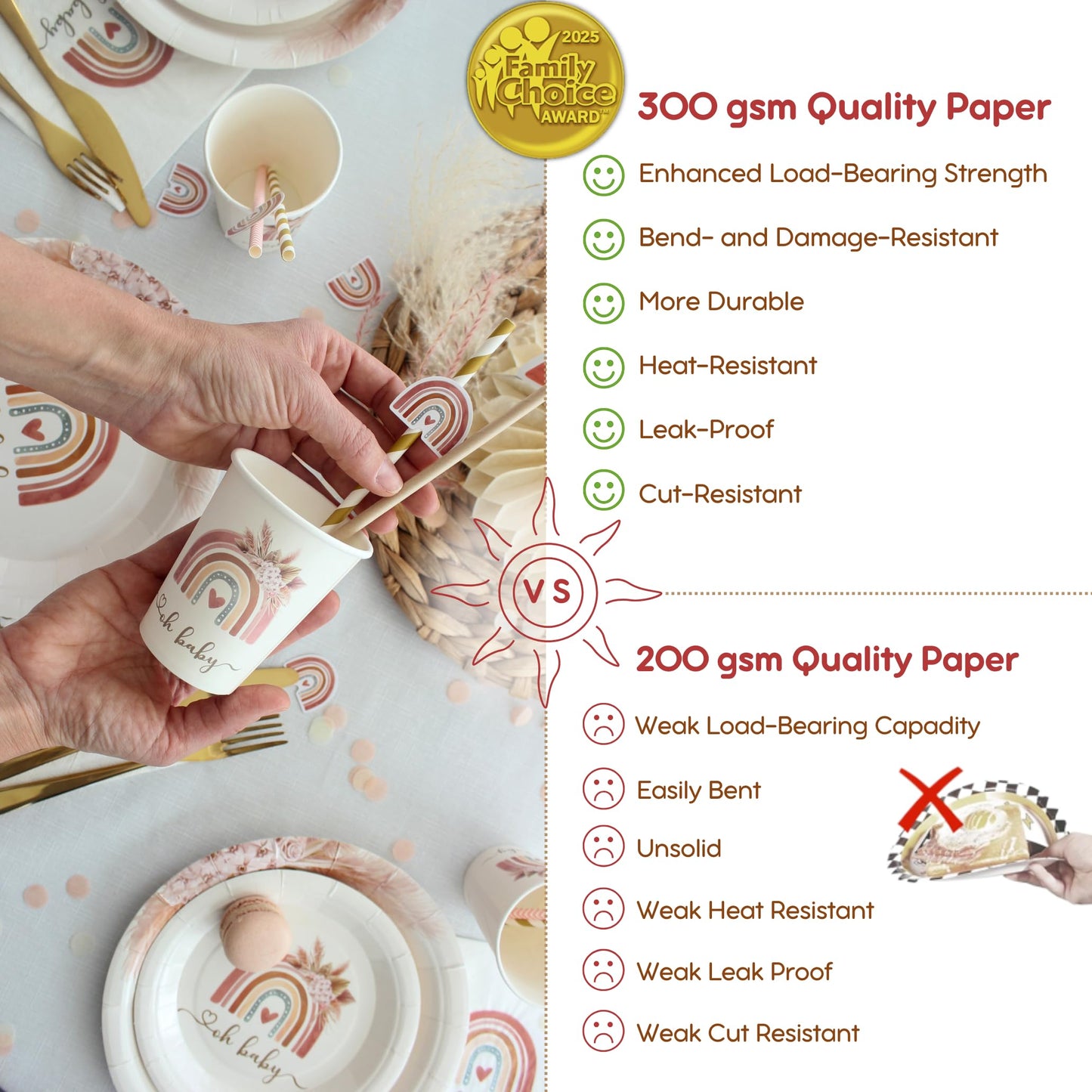 408 PC Boho Baby Shower Decorations for Girl - Backdrop, Balloon Arch Garland, Plates, Napkins, Straws, Sash, Cake Toppers, Guestbook, Confetti, Favor Stickers - Rainbow Baby Shower Decorations