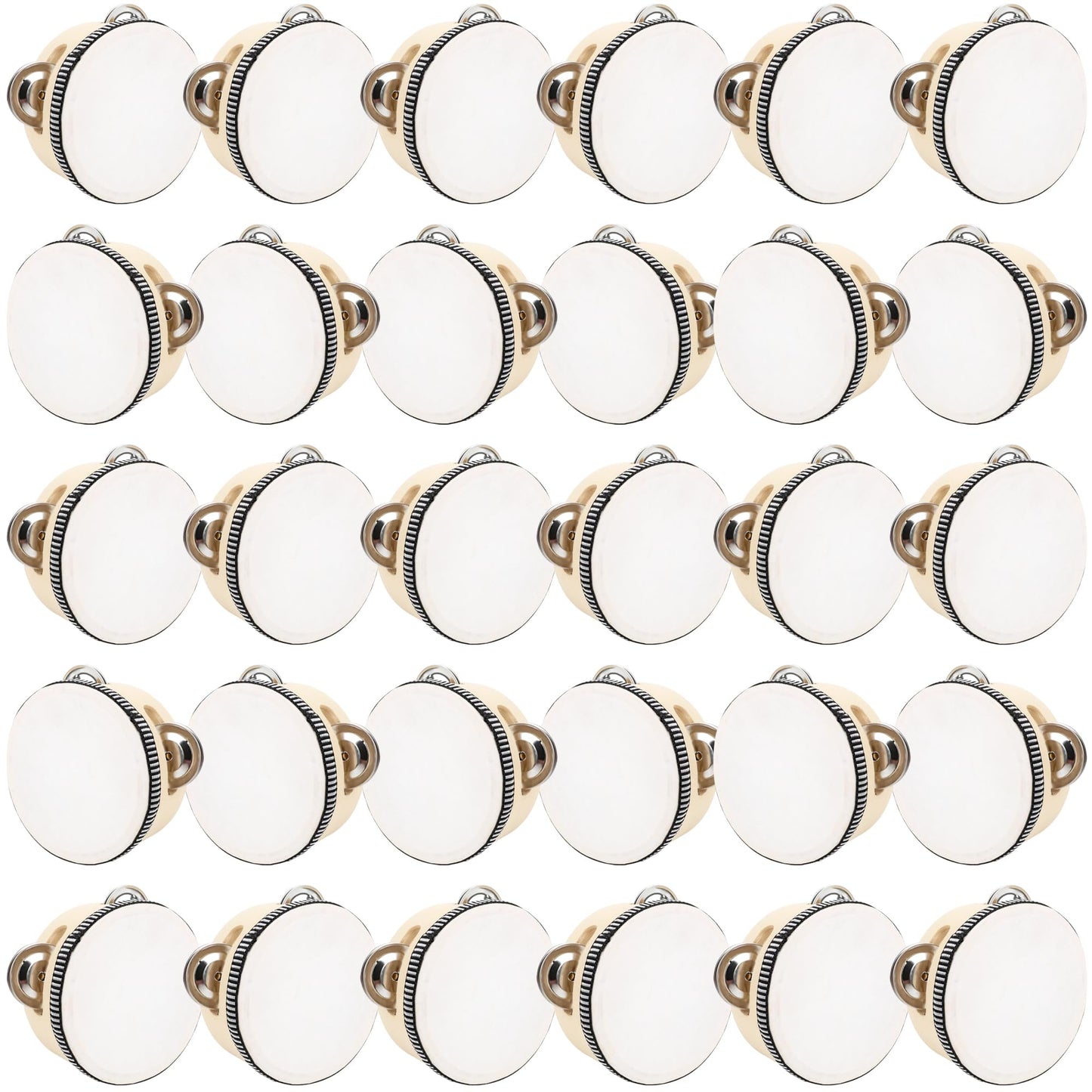 30 Pcs 4 Inch Adult Wedding Tambourines Drum Wooden Natural Handheld Drums Metal Jingles Drums Musical Instruments Percussion for Church Wedding Party Favor