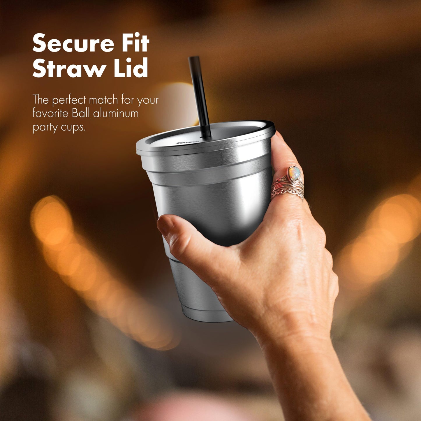 30-Pack Aluminum Lids with Straw Hole, Compatible with Ball Top Cup Party Cups (16oz Size Only) Cups Sold Separately