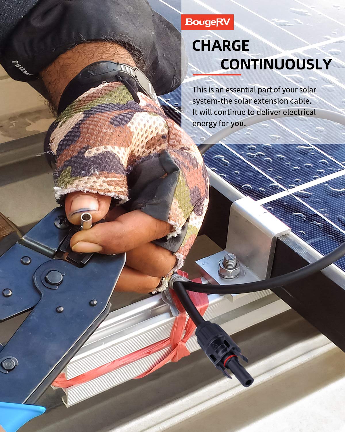 BougeRV 10 FT 10AWG Solar Cable with 2 Pairs of Solar Panel connectors,Solar Panel Cables,Solar Extension Cable,Solar Panel Adaptor Kit Tool (10FT 10AWG)