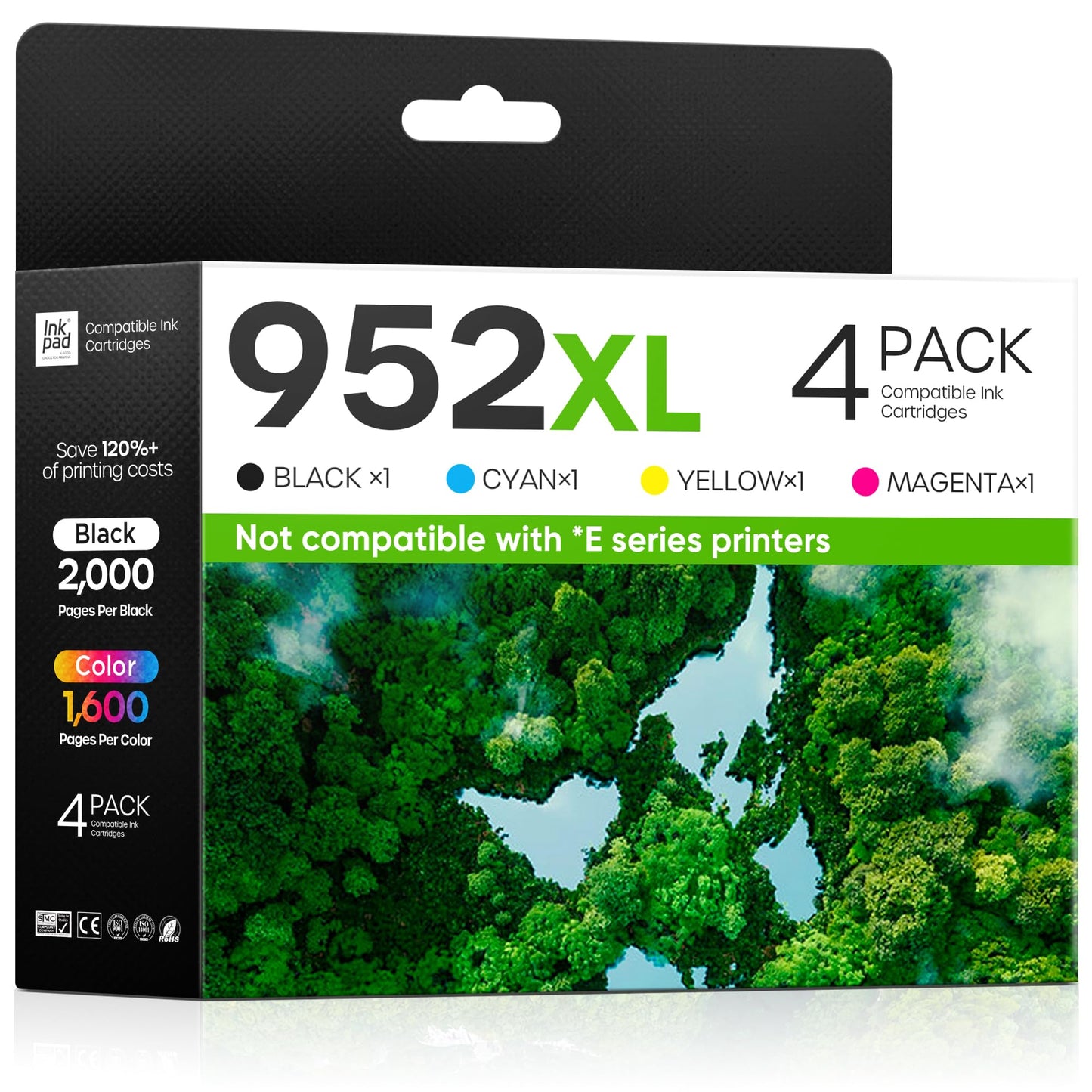 952XL Ink Cartridges Combo Pack, Replacement for HP 952 XL, Compatible with OfficeJet Pro 8710 8720 7720 7740 8210 8702 8715 8725, 4 Pack(BK/C/M/Y)
