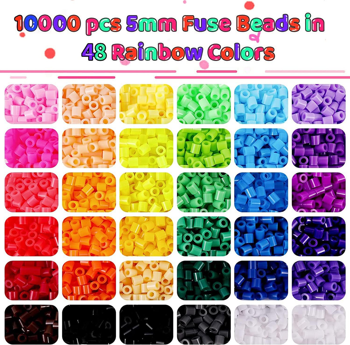 Tcthbc Fuse Beads 10,000pcs Melty Beads in 48 Colors, 5mm Iron Beads Compatible Perler and Hama Beads 2 Boxes