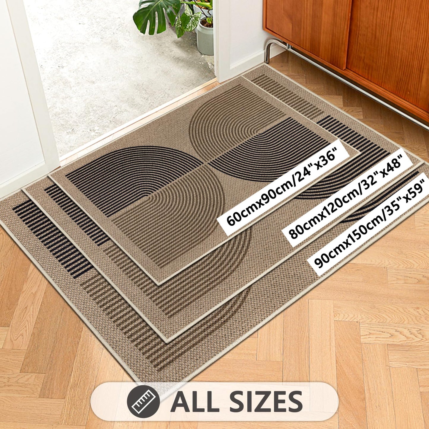 Capslpad Indoor Doormat 35"x59", Non-Slip Absorbent Dirt Resist Front Back Door Mat, Modern Easy Jute Entrance Door Mat, Washable Inside Floor Area Rug for Entryway Living Room Bedroom, Brown&Black