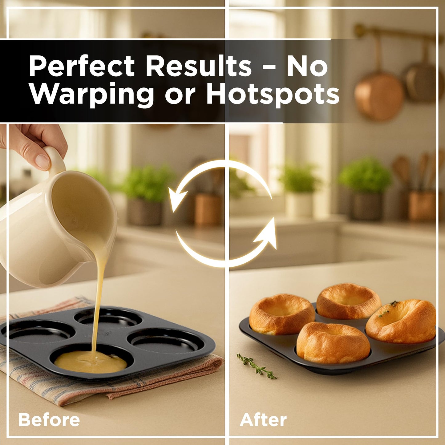 Wrenbury Yorkshire Pudding Tray 4 Cup Twin Pack | Robust Non Stick Yorkshire Pudding Pan Tin – 10 Year Quality Guarantee Baking Tray Christmas Yorkshire Puddings (Set of 2)