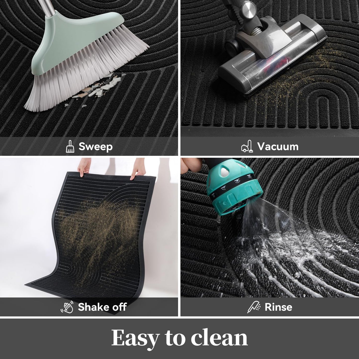 Front Door Mat Outdoor Mat Indoor Doormat for Entrance Mat Entryway Rug Heavy Duty Non Slip Rubber Absorbent Entry Rug Dirt Scraping Shoe Mat 60x90cm Black