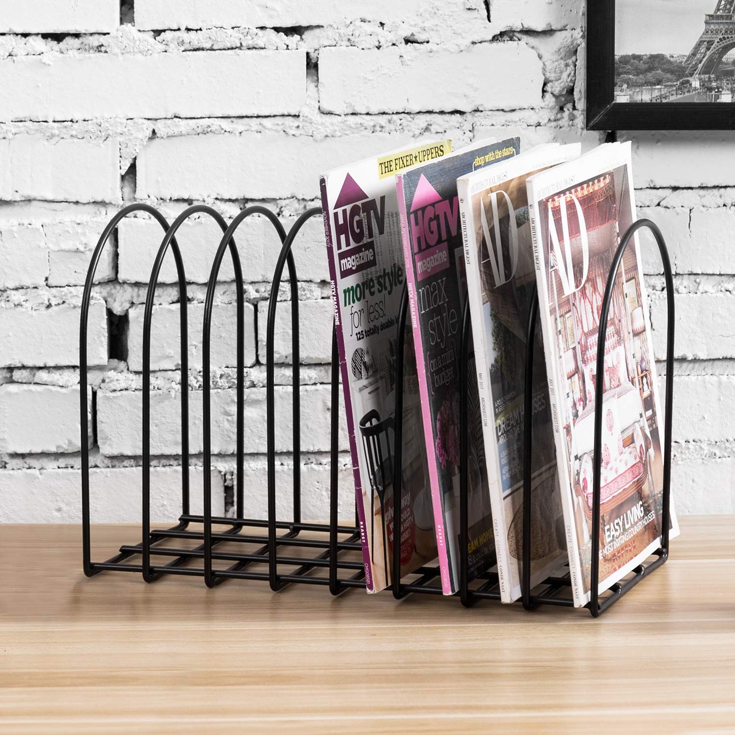 MyGift Large Desktop Document Holder, Binder Organizer Holder for desk, Black Metal Wire File Folder Organizer Rack with 8-Slots and Arch Design