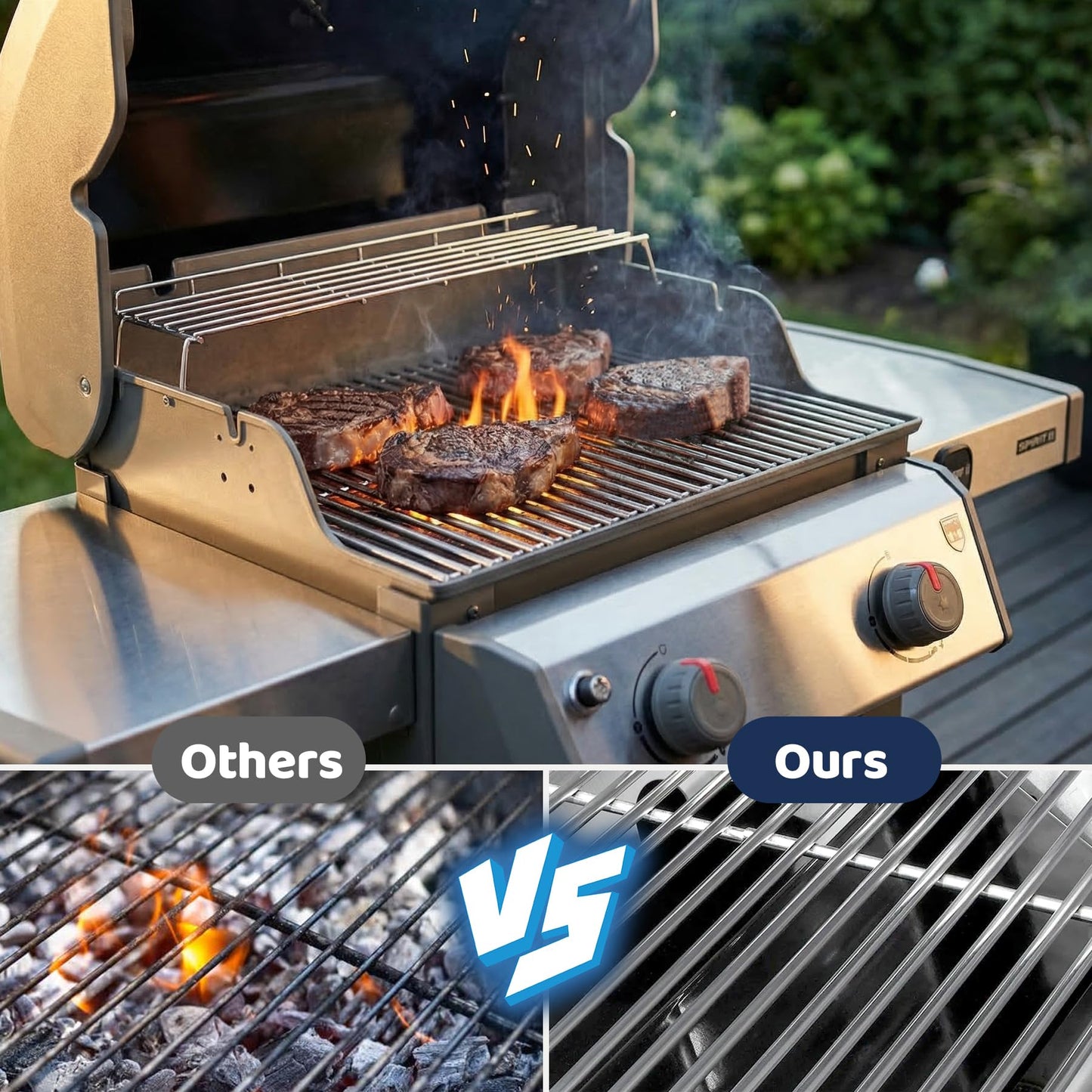 7637 Grill Grates for Weber Spirit I & II 200, Spirit E210 E220 S210 S220 Gas Grills with Front Control,7mm Premium Solid Food Grade 304 Stainless Steel Cooking Grates for Weber 46010074 Gas Grills