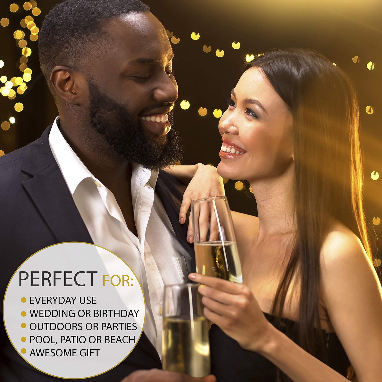 Bravario Unbreakable Stemless Plastic Champagne Flutes | Shatterproof 100% Tritan Plastic Glasses | Reusable | BPA-Free | 8.5 oz, Set of 8