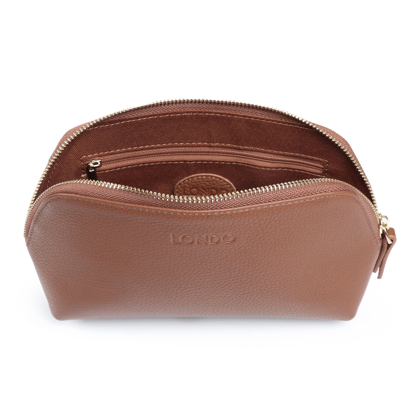 Otto Angelino Genuine Leather Makeup Bag Cosmetic Pouch Travel Organizer Toiletry Clutch (Light Brown)