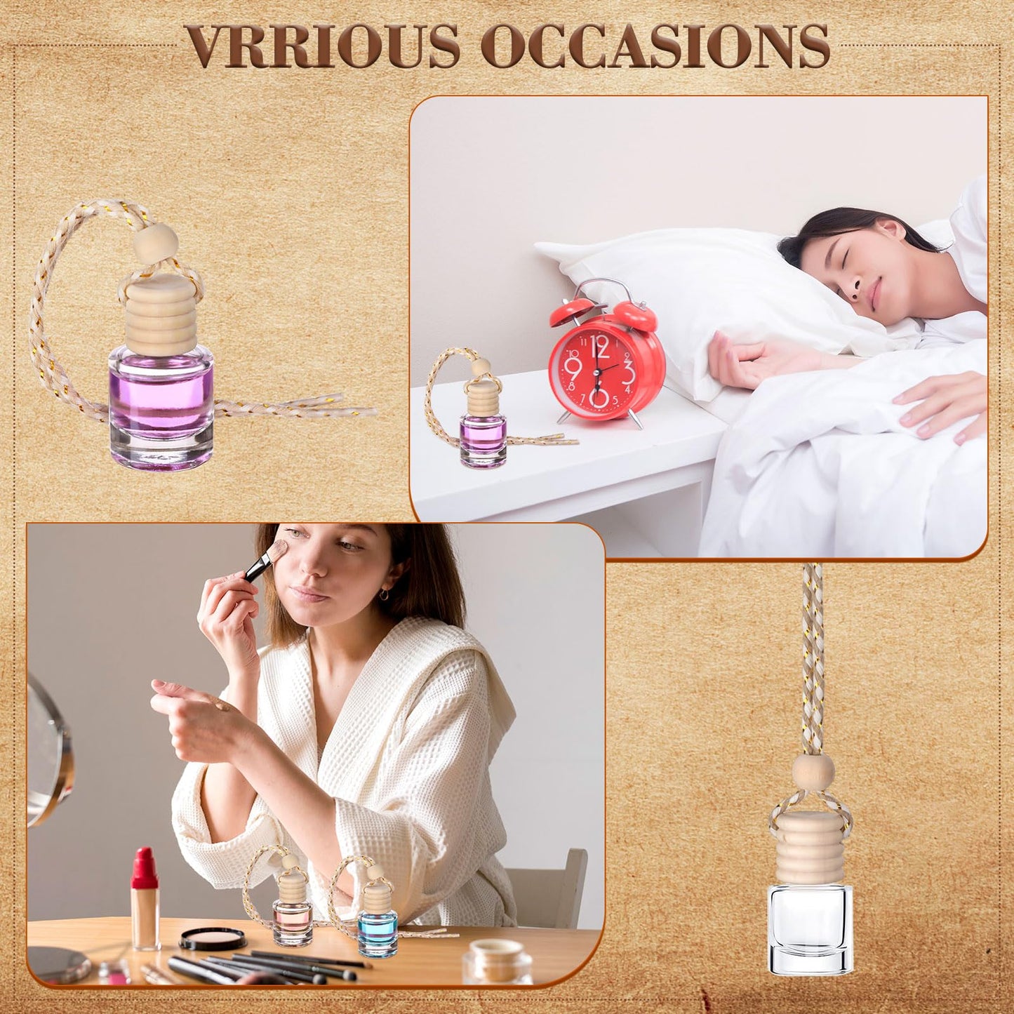RZJSLSHANHAI 50 Pcs 8ml Hanging Car Air Freshener Diffuser Cylindrical Shape Empty Clear Glass Essential Diffuser Oil Aromatherapy Fragrance Perfume Car Air Freshener Perfume Bottle with Wooden Cap