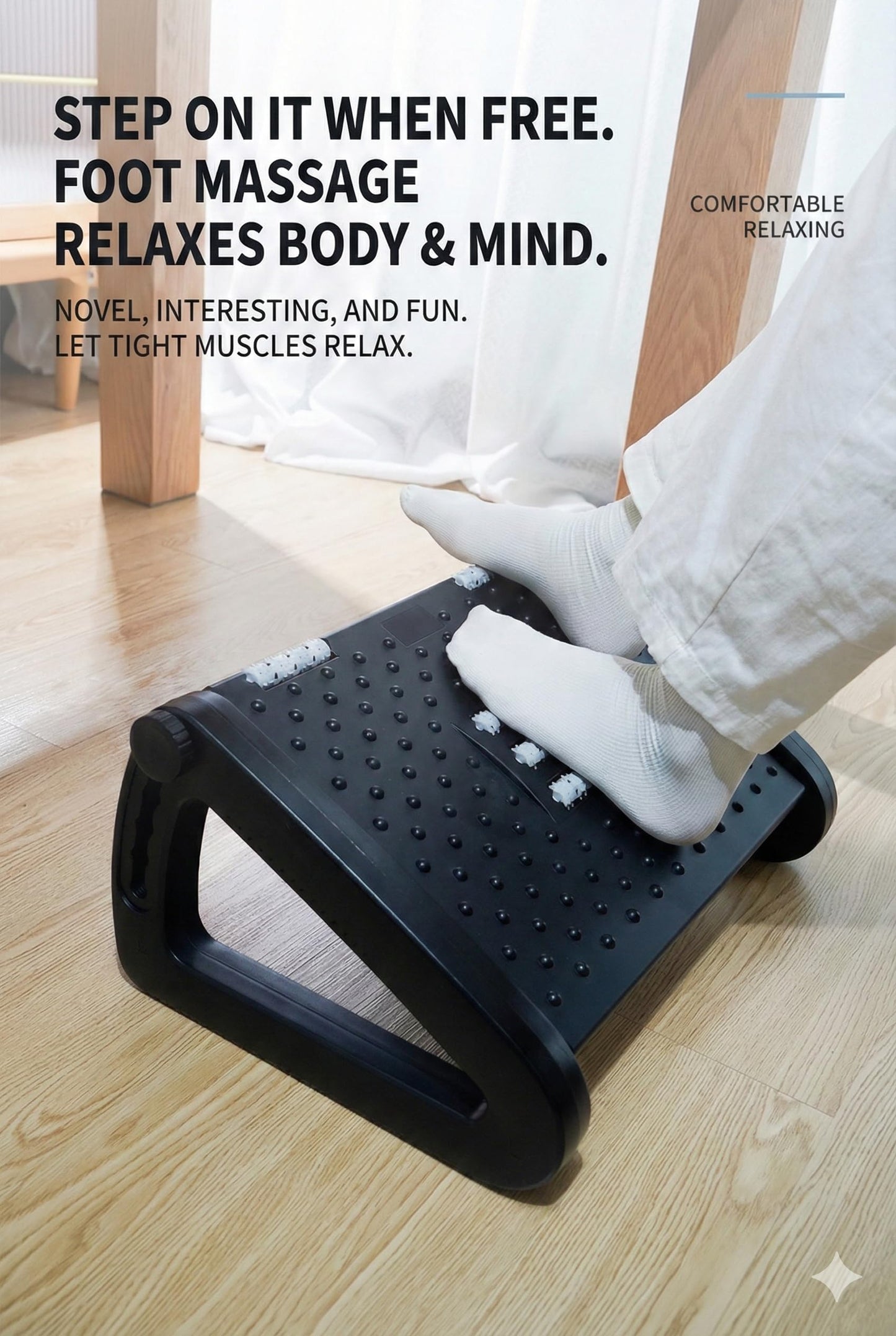 Duramex Foot Rest Footrest for Under Desk at Work, Foot Stools for Under Office Desk Ergonomic Adjustable Gaming Desk Footrest with 6 Heights, Manual Foot Massage Rollers, Home & Office Use