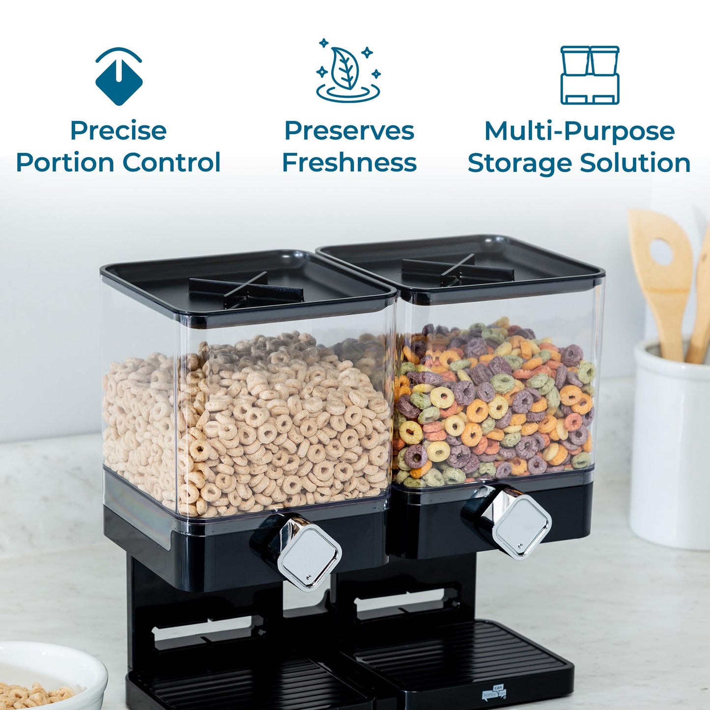 Zevro KCH-06134 Compact Dry Food Dispenser, Dual Control, Black/Chrome