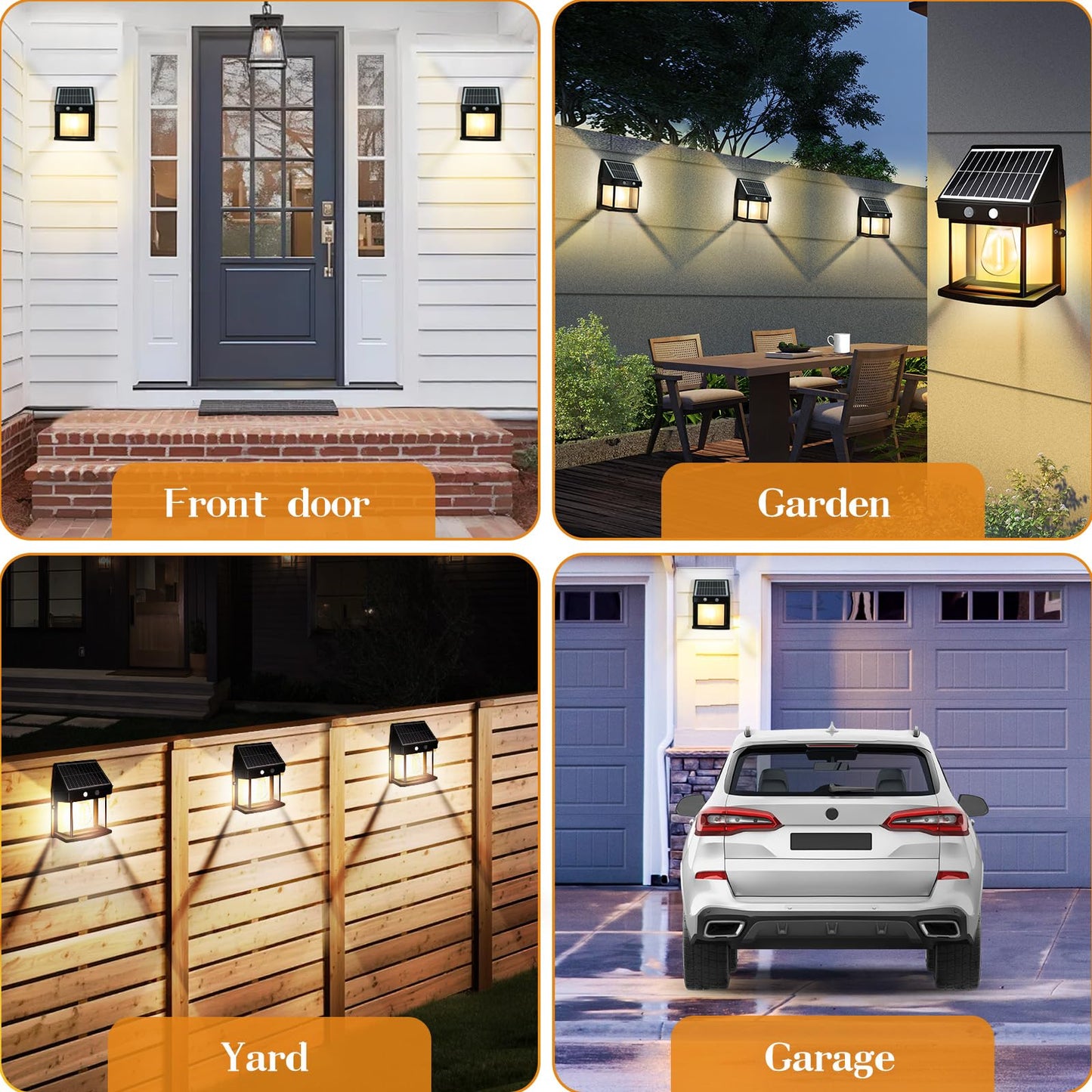Baiston Outdoor Solar Wall Lights: Solar Fence Lights, 3000K with Motion Sensor, IP65 Waterproof, Wireless Lamps for Garden, Patio, Terrace, Entrance 2 Packs