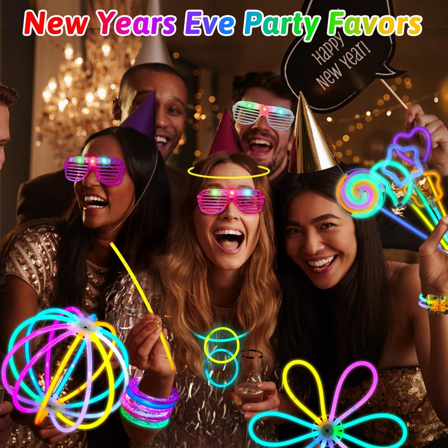 156PCS Glow in The Dark Neon Party Supplies for Kids/Adults, Birthday Party Favor for Kids, Light Up Neon Party Toys with 100 Glow Sticks Bulk Party Pack Glasses Headband Bracelet Necklaces