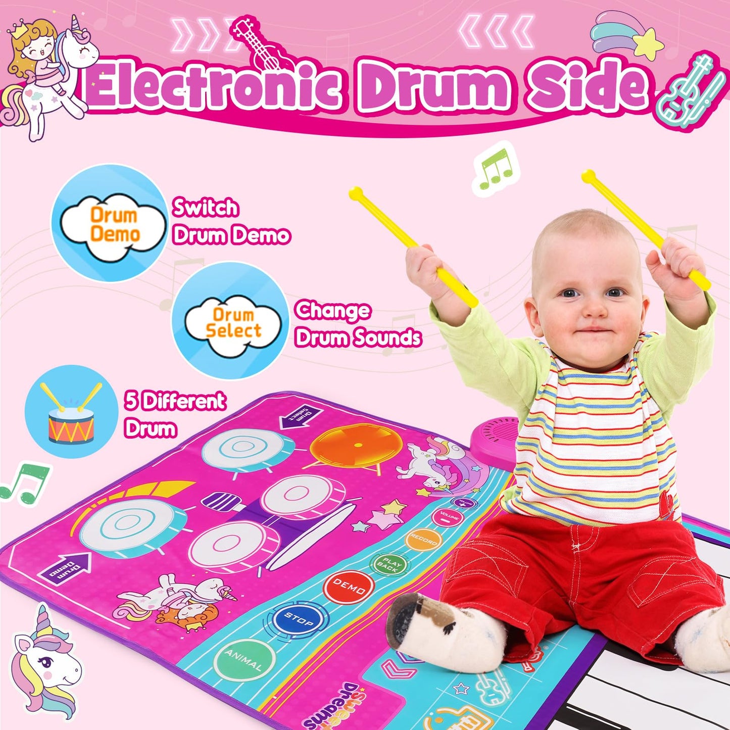 Piano Mat for Toddlers,Baby Kid Sensory Educational Montessori Toys for 1 2 3 Year Old,Baby Play Mat with 19 Sounds and Recordings,Easter Gifts Toys for 1 2 3 Year Old Girls