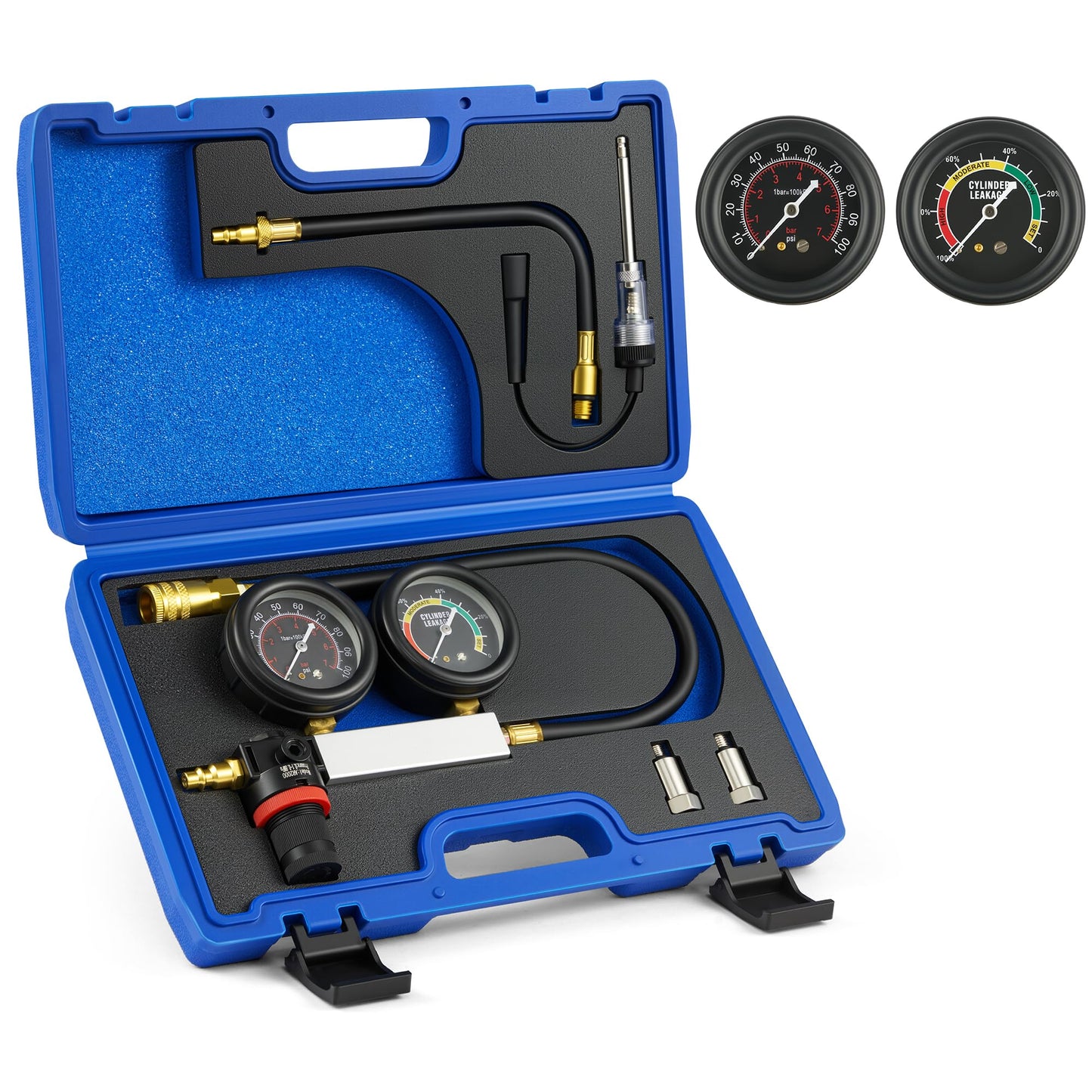 Orion Motor Tech Cylinder Leak Down Tester Kit, Dual-Gauge Automotive Engine Leakage Tester for Petrol Engines, Adjustable Leakdown Diagnostic Detector Tool Kit with Spark Plug Adapters
