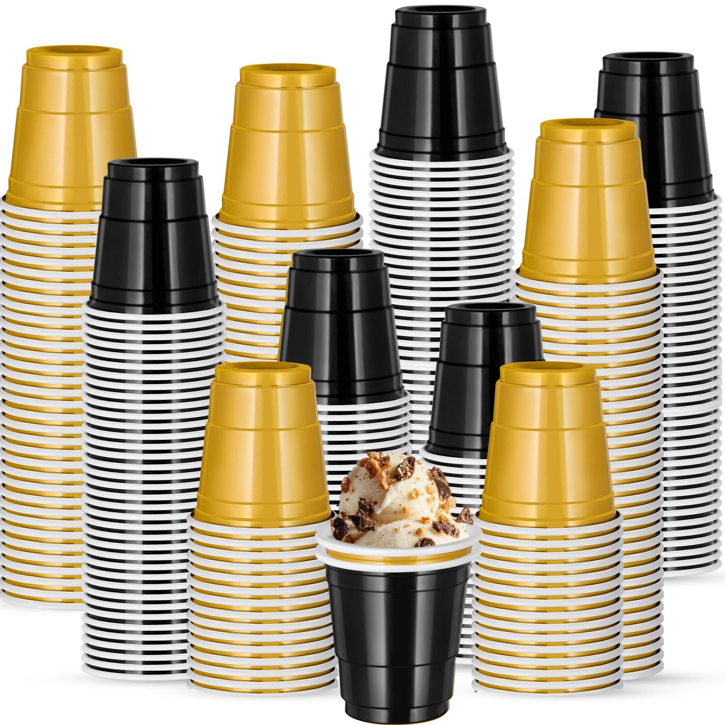 cssopenss 500 PCS Black Gold Plastic Shot Cups Black And Gold shot glasses Graduation shot cups for Party Wedding Birthday Family Gatherings and Festive Celebrations
