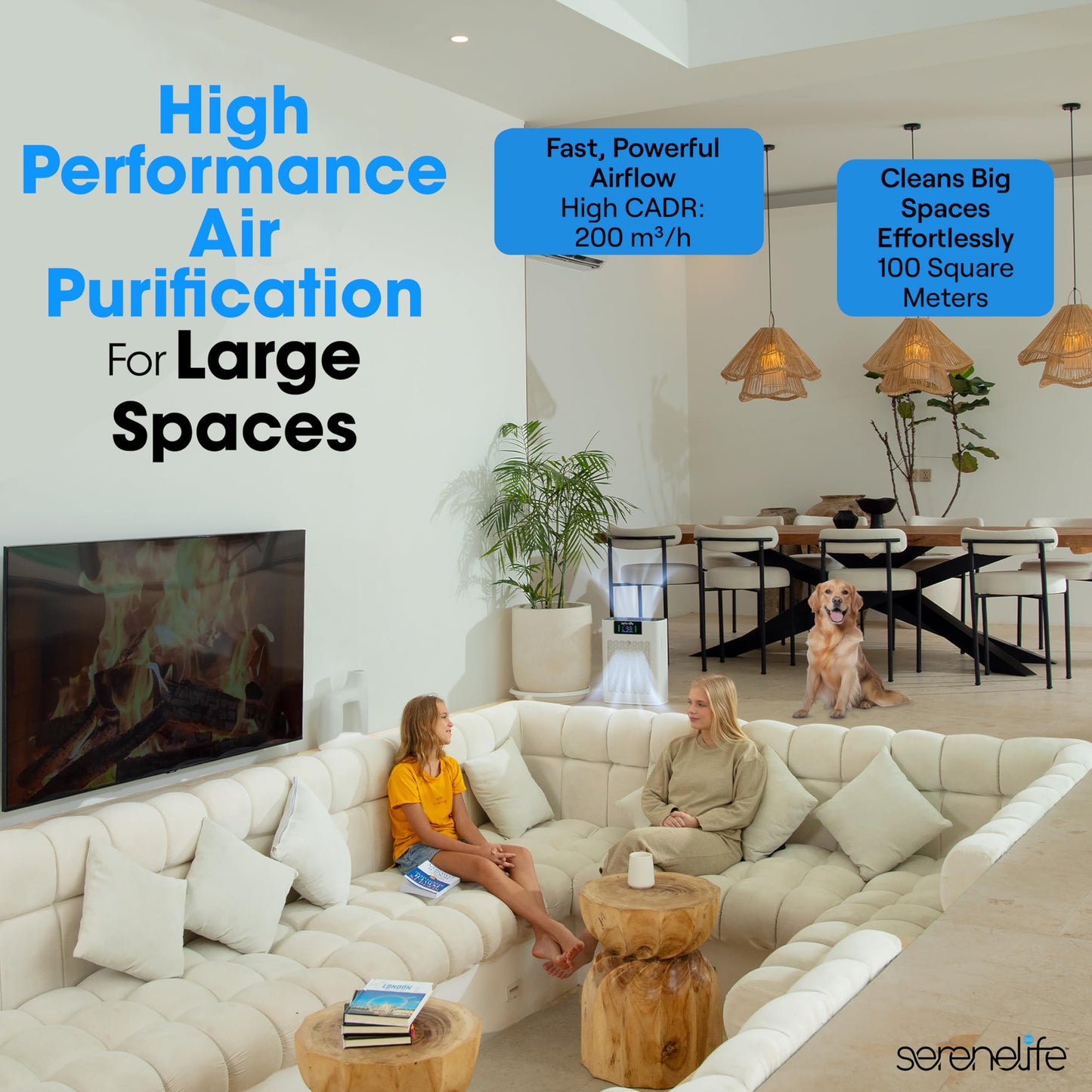 SereneLife HEPA Air Purifier for Home – Smart WiFi & App Control, Ultra-Quiet Air Purifier for Bedrooms & Large Rooms, Removes Dust, Pet Hair & Odors, Ideal for Pets & Allergies 1,076 Sq Ft