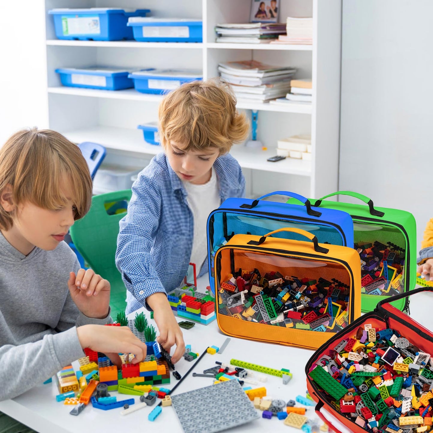 4 PCS Toys Storage Bag, Classic Building Bricks Storage Bag, Travel Case for Building Toys, Puzzles, Toys Cars