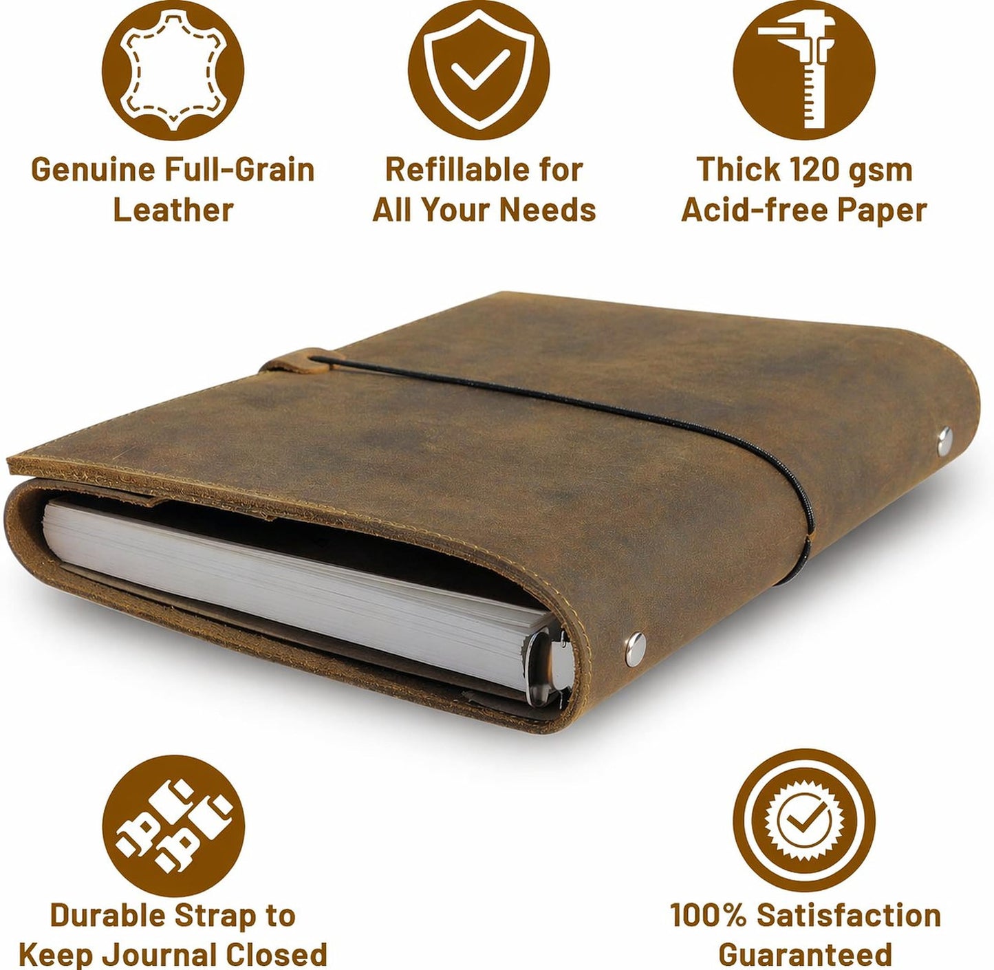 Wanderings A5 Leather Binder Planner - Refillable 6 Ring Journal with Inner Pockets - Hand-Crafted Genuine Leather Organizer- Filofax Compatible. 2026/27 Monthly Weekly Calendar with Notes - 6.75" x 9" (17 x 22.5cm)