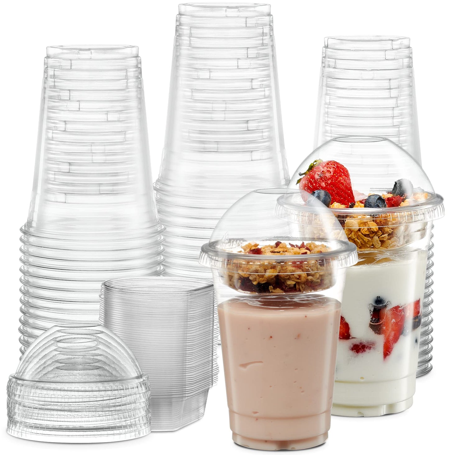 ELEGANT DISPOSABLES 16 oz Plastic Parfait Cups with 4 oz Inserts & Lids 50 Sets 16 OZ Yogurt Containers