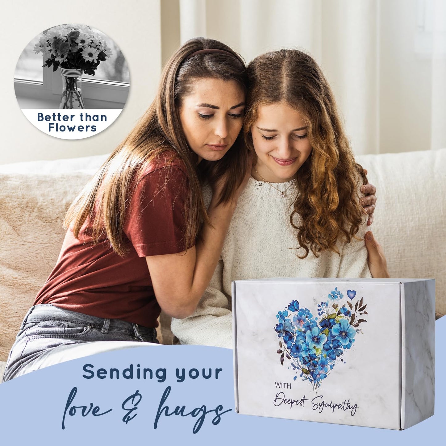 Grief Sympathy Gift Baskets Sorry for Your Loss Thinking of You Box Bereavement Care Packaging for Women Men Friend in Memory of a Loved One (Blue Pillow)
