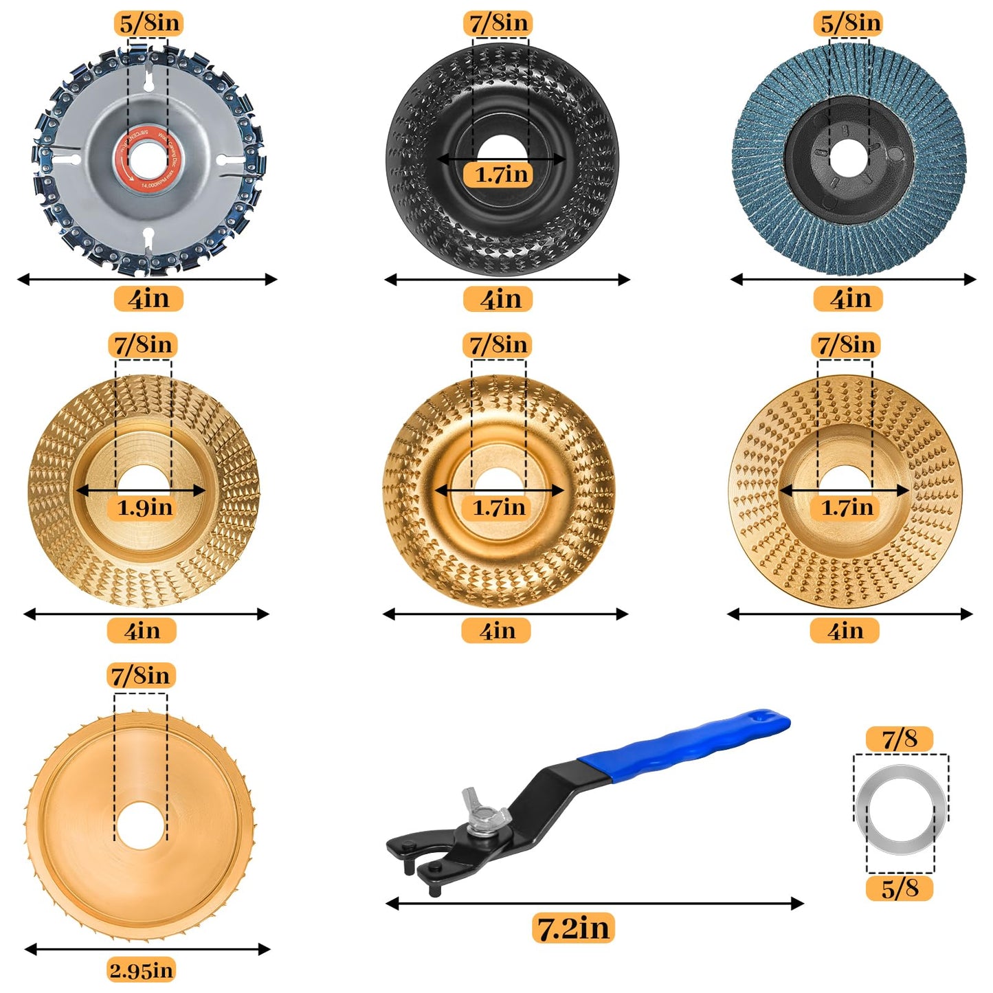 11Pcs Wood Carving Disc for 4" or 4 1/2" Angle Grinder, Angle Grinder Wood Carving Disc,Wood Shaping Grinding Disc for Angle Grinder Attachments, Stump Grinder Teeth, Wood Shaping Tools