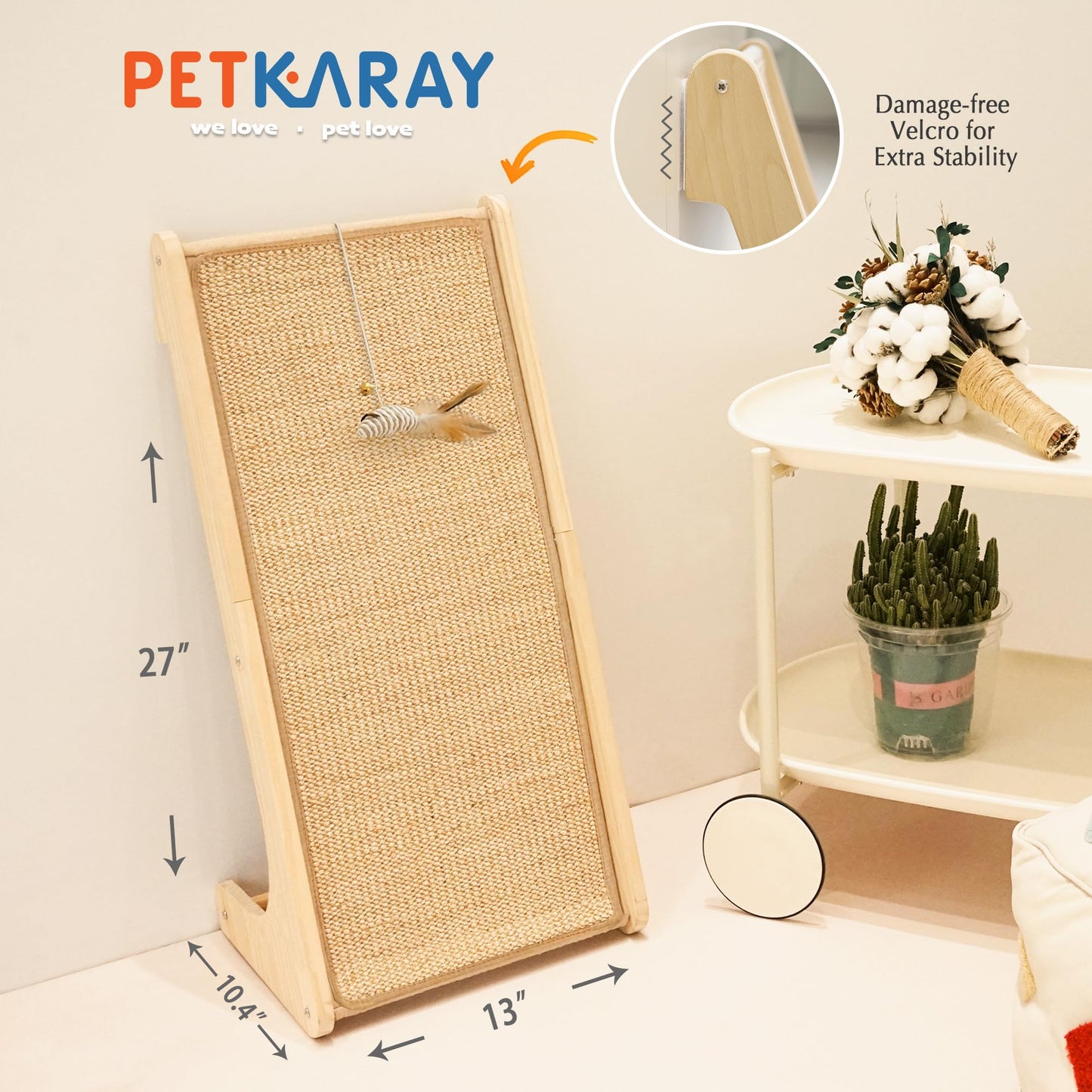 PETKARAY Cat Scratcher, Sisal Scratching Ramp, L Shape Scratch Pad for Indoor Cats, Wall Furniture Protector with Catnip (Large Size)
