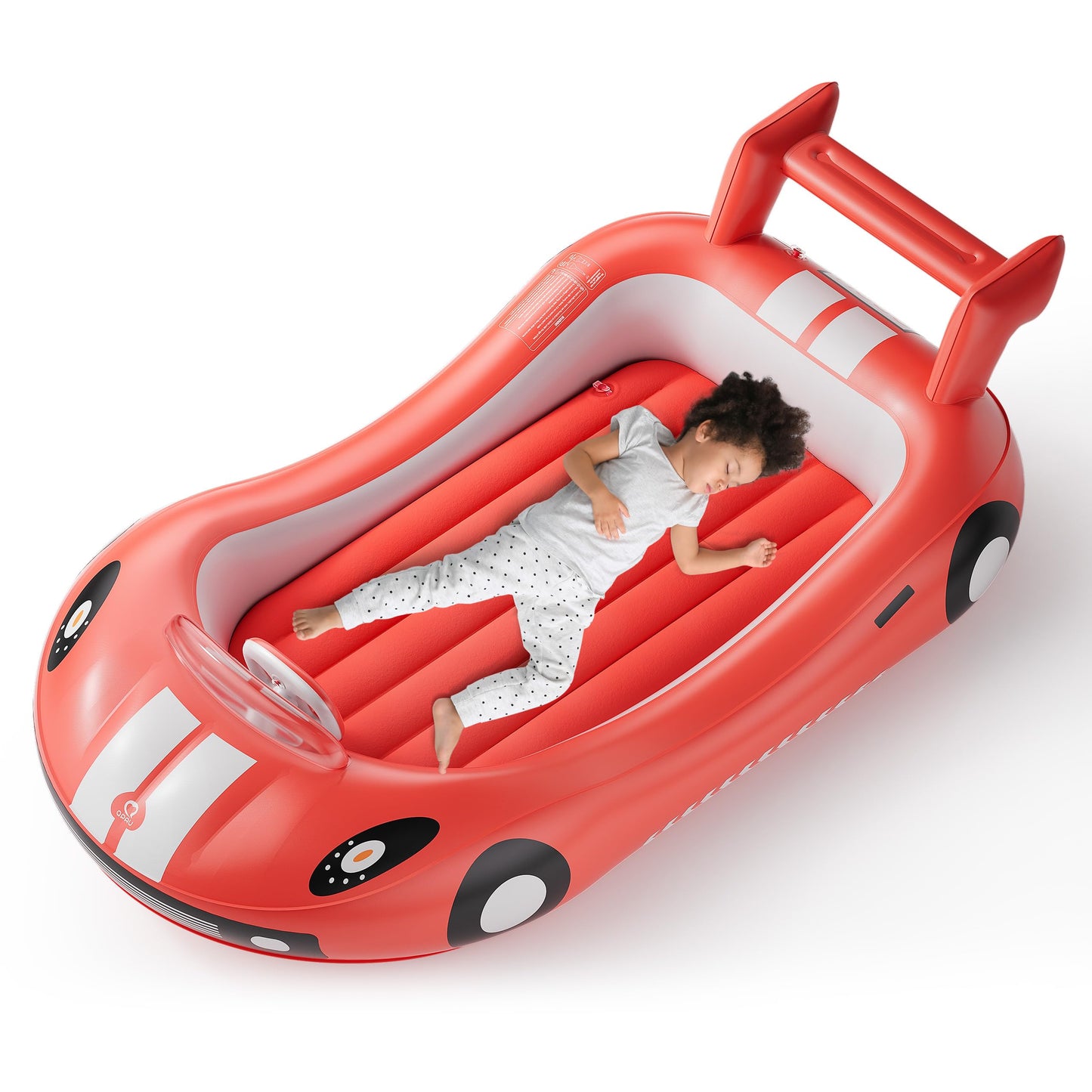 QPAU Inflatable Toddler Travel Bed, Kids Air Mattress with Safety Bed Rail, Portable Blow Up Mattress with Hand Pump for Camping, Traveling, Vacation, Hotel, or Home Use (Red)