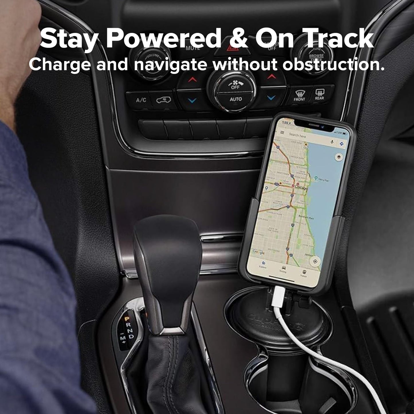 WeatherTech CupFone, Universal Cup Holder Phone Mount for Cars – Adjustable & Secure Fit with Open Access for Charging – Compatible with iPhone, Android (Black Plastic Knobs)