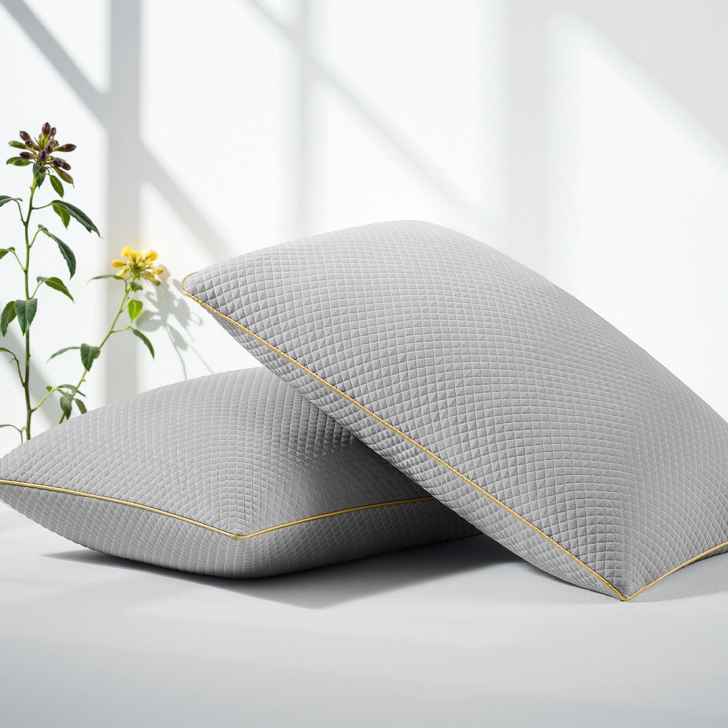 Moonrite Cooling Pillows Queen Size 2 Pack-Shredded Memory Foam Pillow with Machine Washable Cover for Hot Sleepers,Adjustable Bed Pillow for Side/Back/Stomach Sleepers,Grey,20x36 Inches