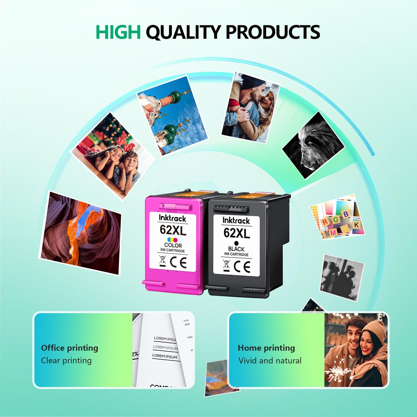 62XL Ink Cartridges Black and Color Replacement Envy 5540 Ink OfficeJet 5740 Ink Inktrack for HP 62XL Ink Cartridge Fit for Envy 7640 5540 5640 5660 5560 5642 OfficeJet 5740 5746 5745 Printer