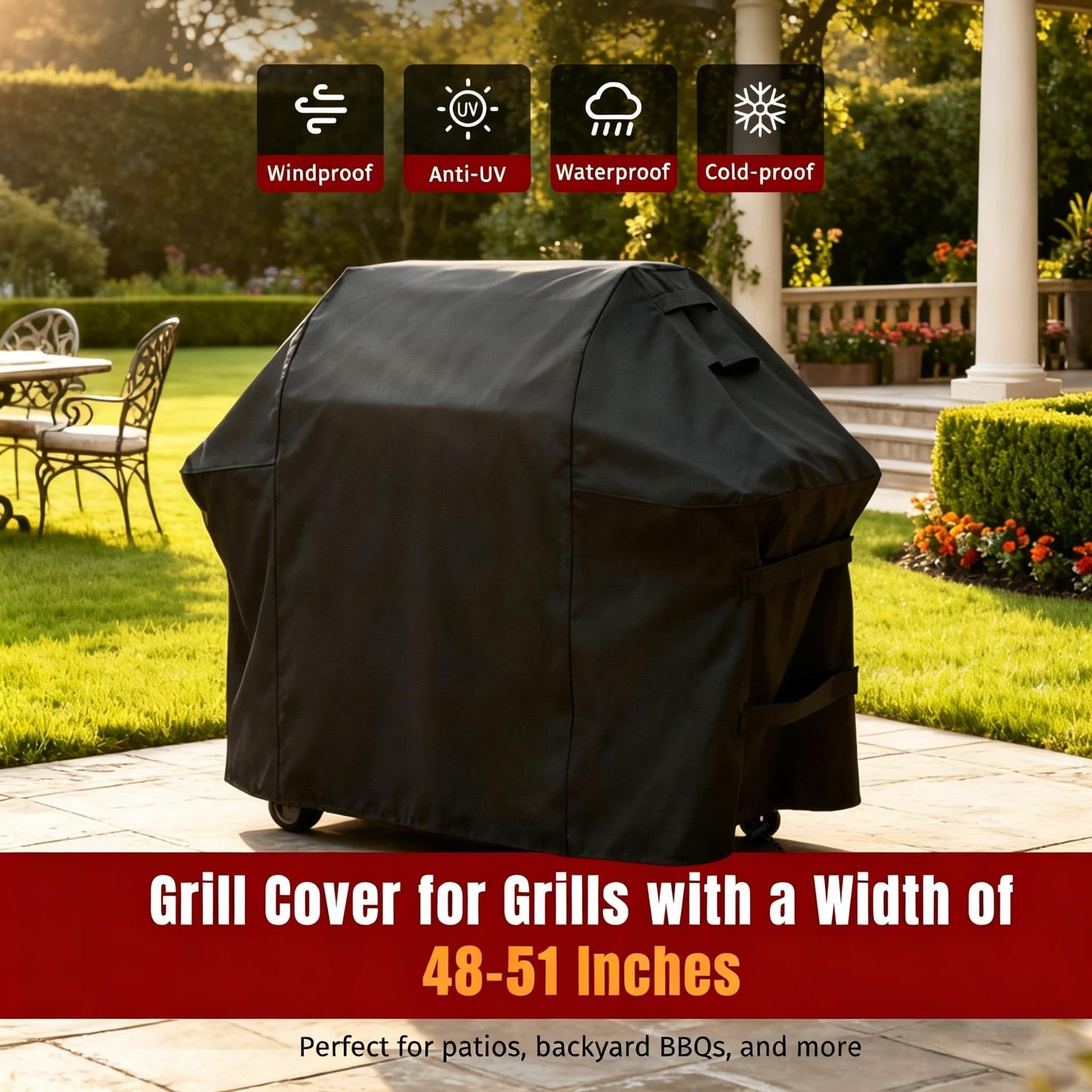 SHINESTAR Grill Cover for Weber Spirit 200/300 Series, Spirit II 200/300, Spirit E/S-210 220 310 320 330, Waterproof 600D Heavy Duty BBQ Cover with Double Straps & Built-in Vents, 52-Inch, Black