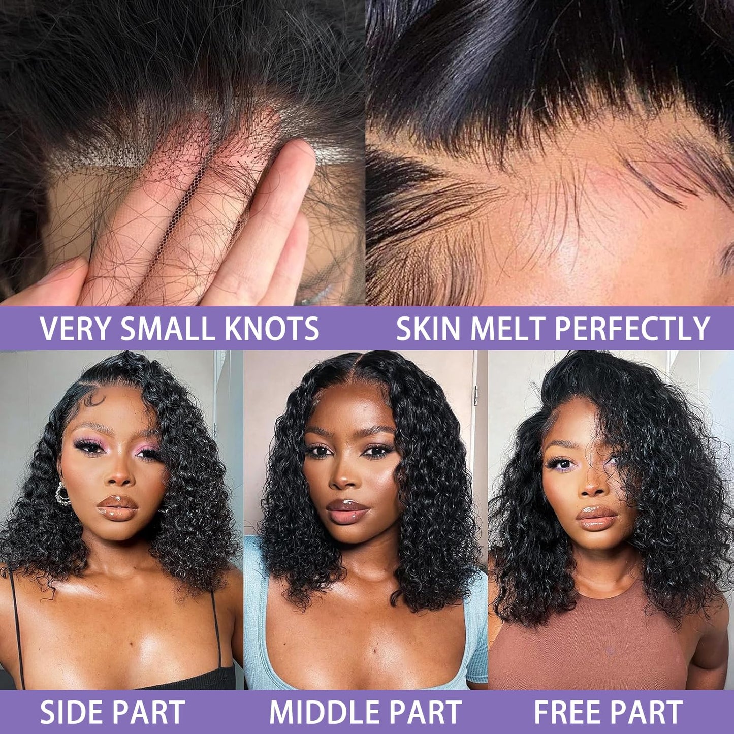 Bob Wig Human Hair 13x4 Deep Wave Curly Lace Front Wigs For Women Short Bob Wig Pre Plucked with Baby Hair Glueless Hair Curly Wigs Nature Hairline 150% Density Perruque Femme Humain (Natural balck 13x4 curly wig, 10 Inch)
