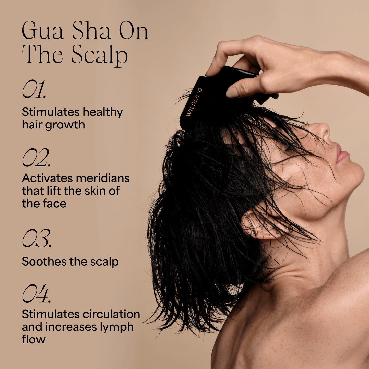 WILDLING Empress Gua Sha Stimulating Scalp Massager Comb I Scalp Scrubber for Hair Growth + Deep Scalp Cleansing I Patented Design Crafted with 100% Authentic Bian Stone