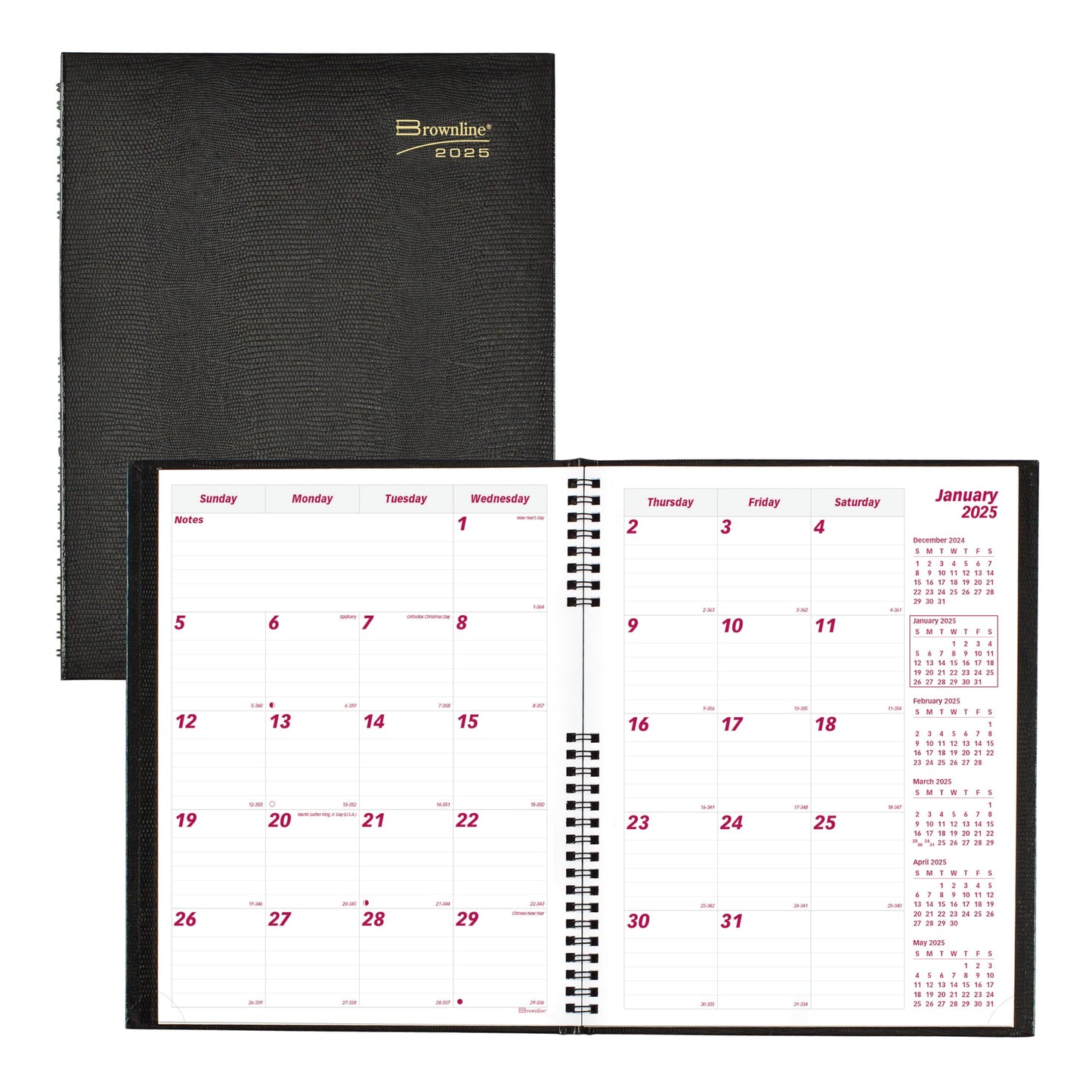 Brownline® 2025 CoilPro™ Monthly Planner, 14 Months, December 2024 to January 2026, Twin-Wire Binding, 11" x 8.5", Black (CB1262C.BLK-25)
