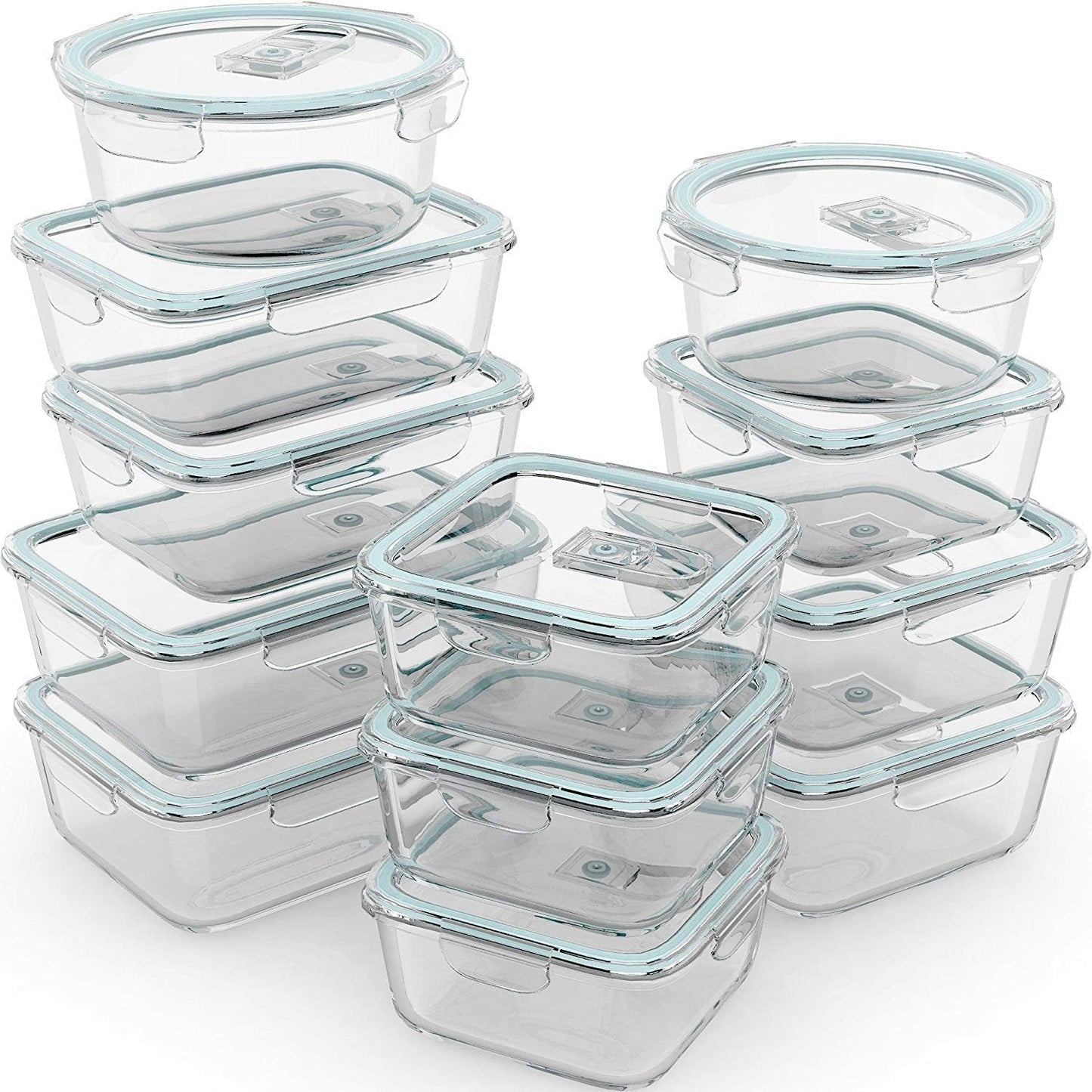 Razab 24 Pc Glass Food Storage Containers with lids Airtight & Leakproof - Reusable Glass Meal Prep Containers for Lunch and Leftovers - Oven, Freezer, Microwave & Dishwasher Safe