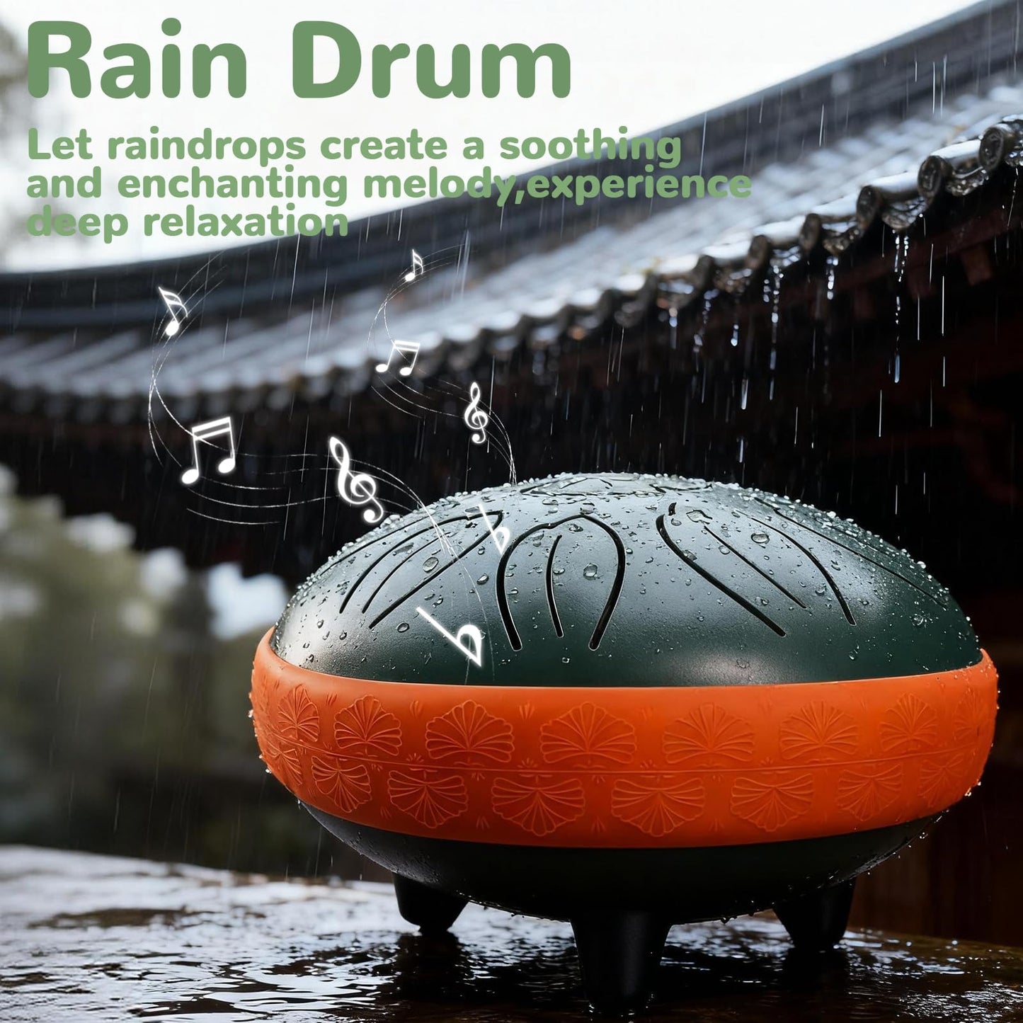 TUOKING Rain Drum for Outside Steel Tongue Drum 6 Inch 11 Notes C Key Handpan Drum for Adults and Beginners Sound Healing Musical Instrument Gift for Meditation, Yoga, Music Lovers(Green)