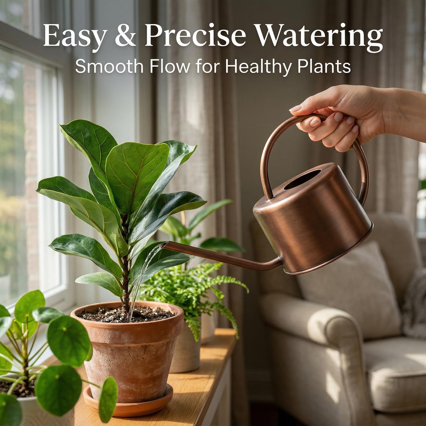 DUAVALLY Metal Long Spout Watering Can 32oz. Modern Style Watering Pot with Handle and Long Spout,Retro Watering Pot for Outdoor and Indoor House Plants,Gold