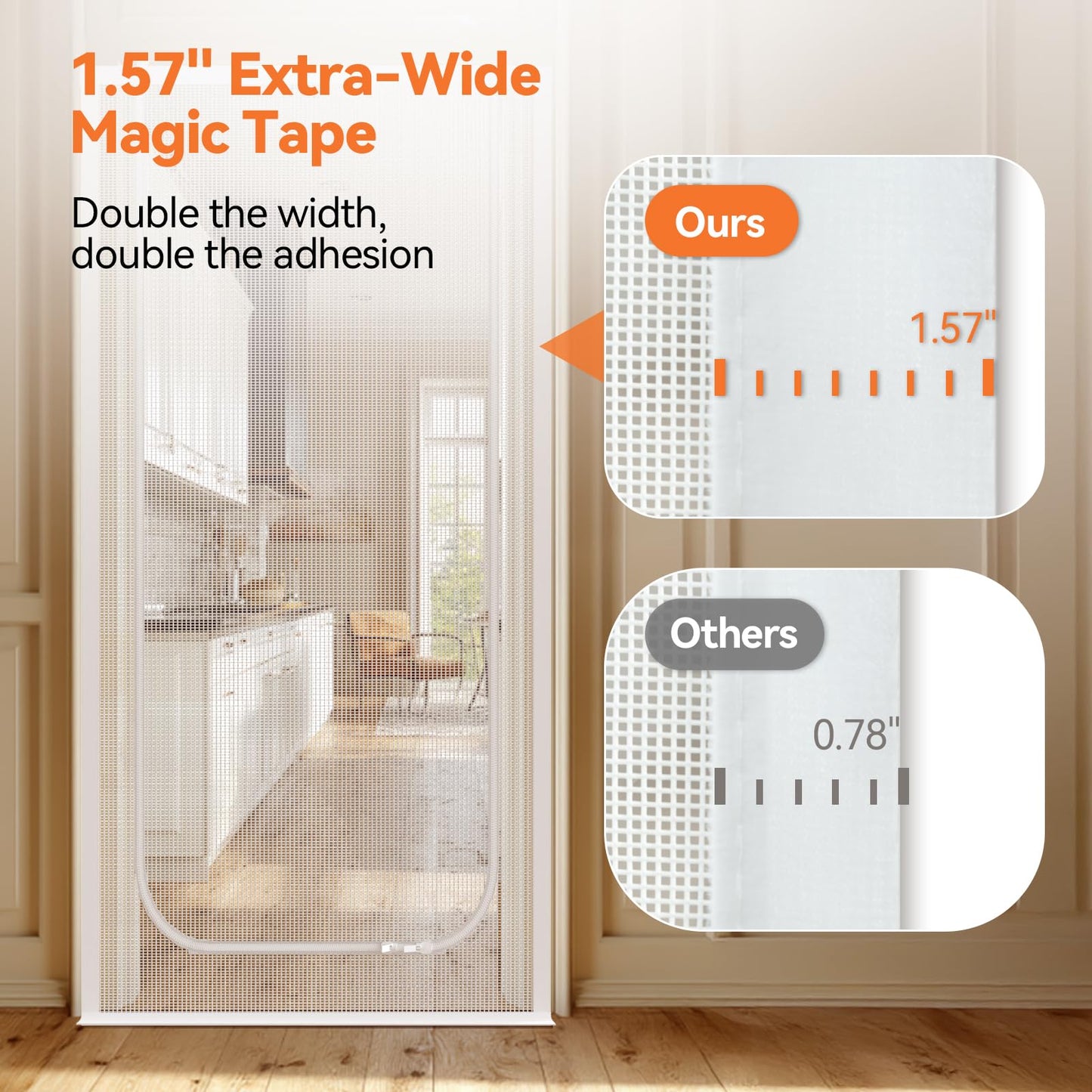 BFNN Cat Screen Door, Extra Tall Cat-Proof Mesh Gate, Fit Door Size 32'' x 80'', Anti Scratch Mesh with Zipper Closure, for Living Room, Kitchen, Bedroom (White, U-Shaped)