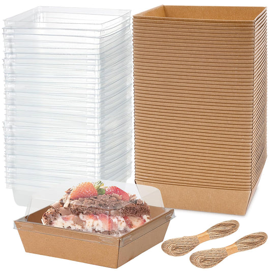100 Pack Charcuterie Boxes with Clear Lids, Disposable Paper Sandwich Boxes,Square To Go Containers for Bakery Desserts, Strawberries, Cake Slice and Cookies
