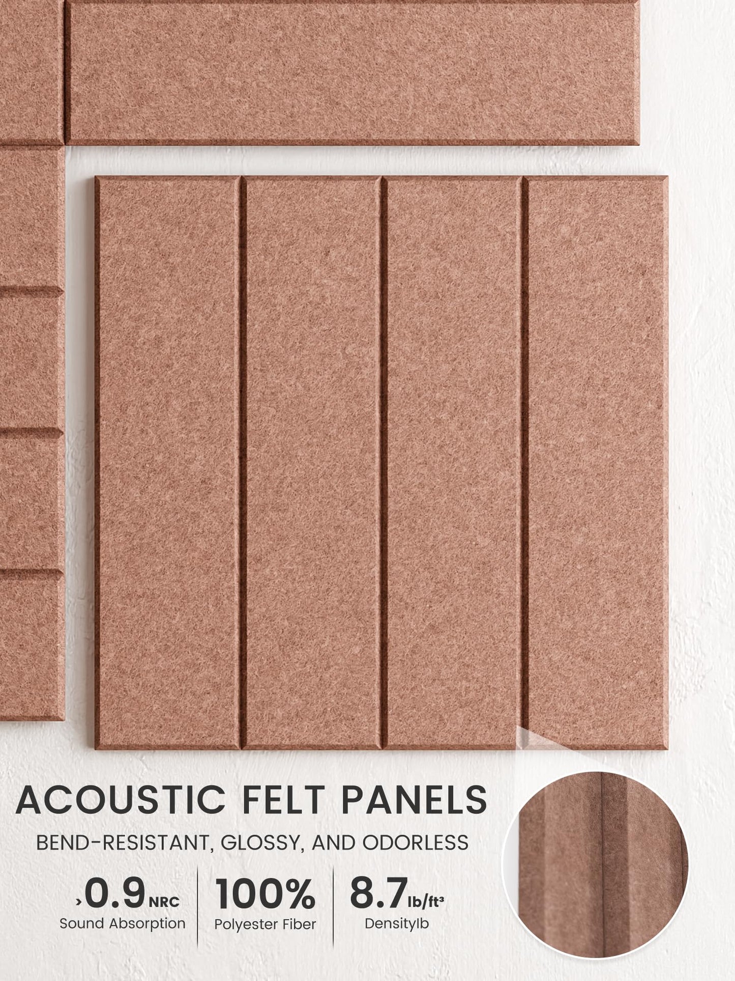 Bumusty Large Felt Bulletin Board, Cork Board Alternative, 12-Pack Bold Stripe Felt Wall Tiles with 30 Push Pins and 70 Adhesive Tabs, Ideal for Office, Home & Classroom, Terracotta