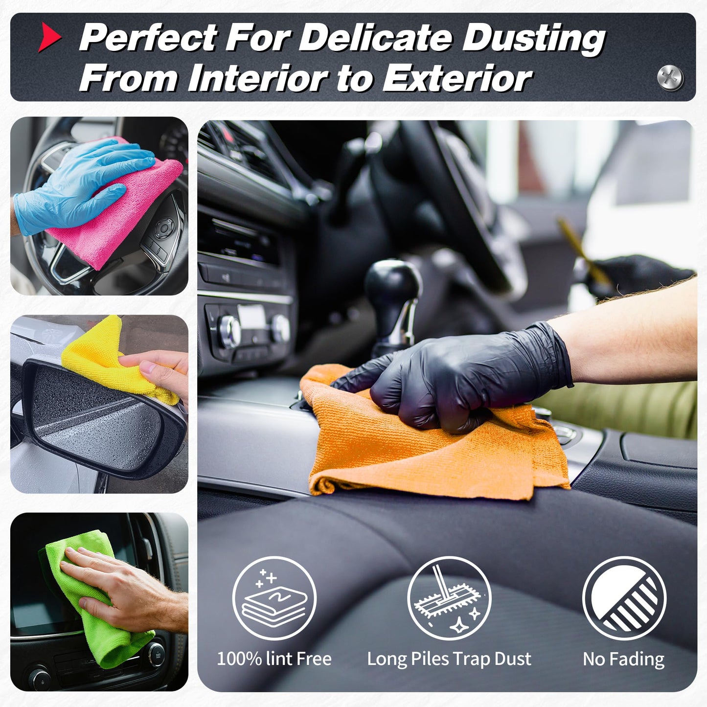 FIXSMITH Microfiber Cleaning Cloths, 100 Pack Shop Towels, Lint-Free Microfiber Towels for Car, All-Purpose Cleaning Rags for Housekeeping, Dust Cloth for Office, Mechanic, Automotive (12inx12in)