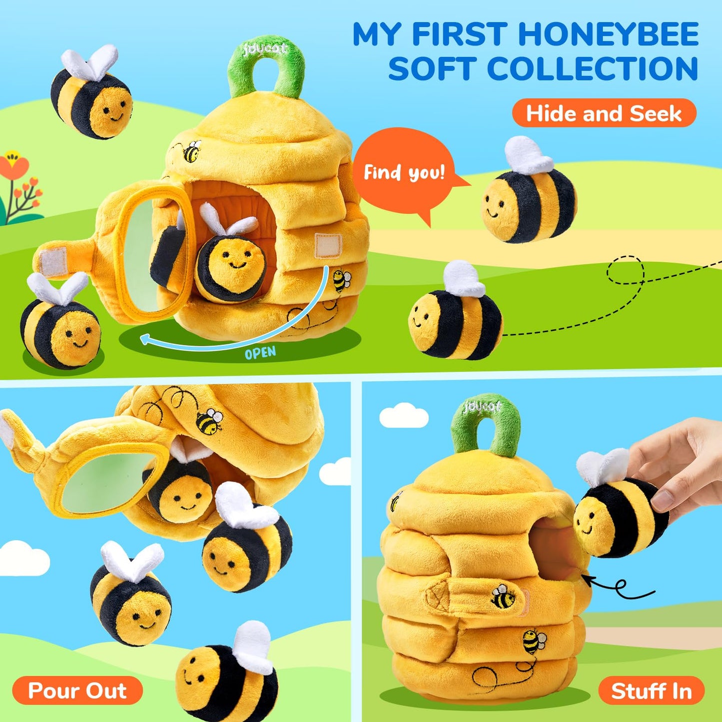 JoyCat Baby Toys 6-12 Months, Soft Baby Beehive with 5 Sensory Bees, Rattle, Crinkle Paper, Mirror, Busy Montessori Toys for Toddlers 0-3 Years Old, Sensory Toy for Babies Boy Girl Birthday Gifts