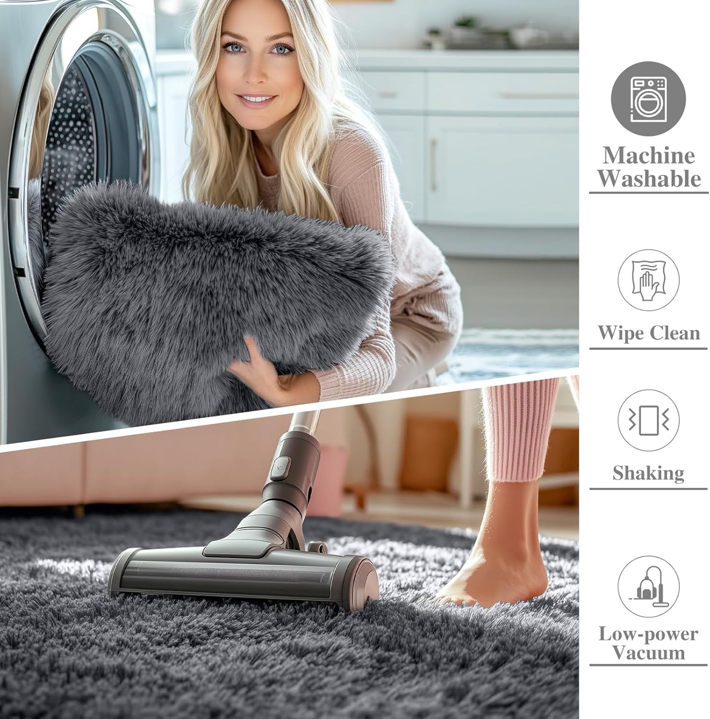 OLANLY Fluffy Area Rug for Living Room Bedroom, 5x8 Feet Soft Shaggy Non-Slip Carpet, Indoor Modern Plush Area Rugs for Kids Girls and Boys, Dorms, Nursery Rooms, Home Decor, Grey