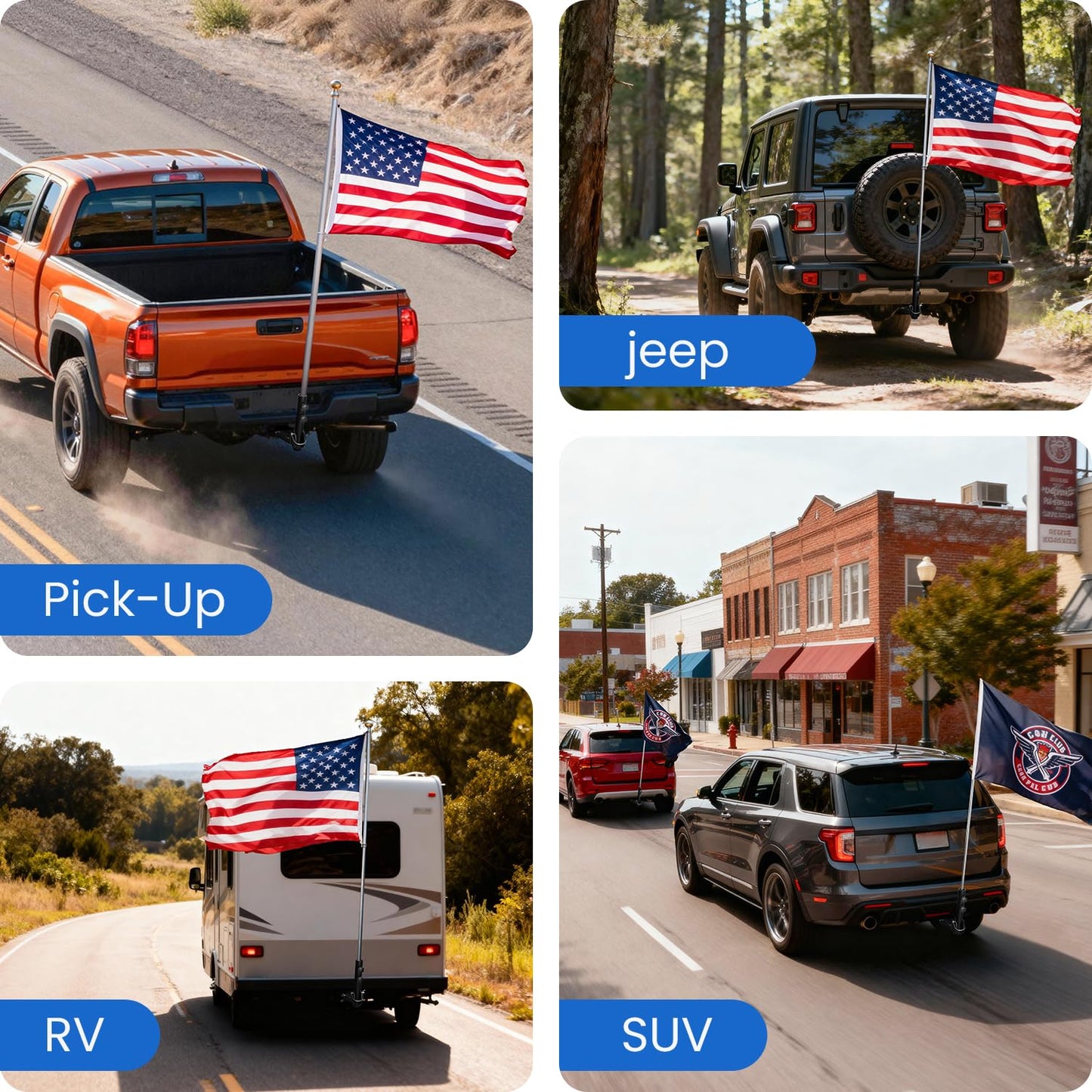 Adjustable Angle Trailer Hitch Flagpole Mount| All Metal Durable,Universal Flag Mount Fits Standard 2" Trailer Hitch, Compatible with Pickup, Truck, SUV, RV, Jeep, Camper Trailer