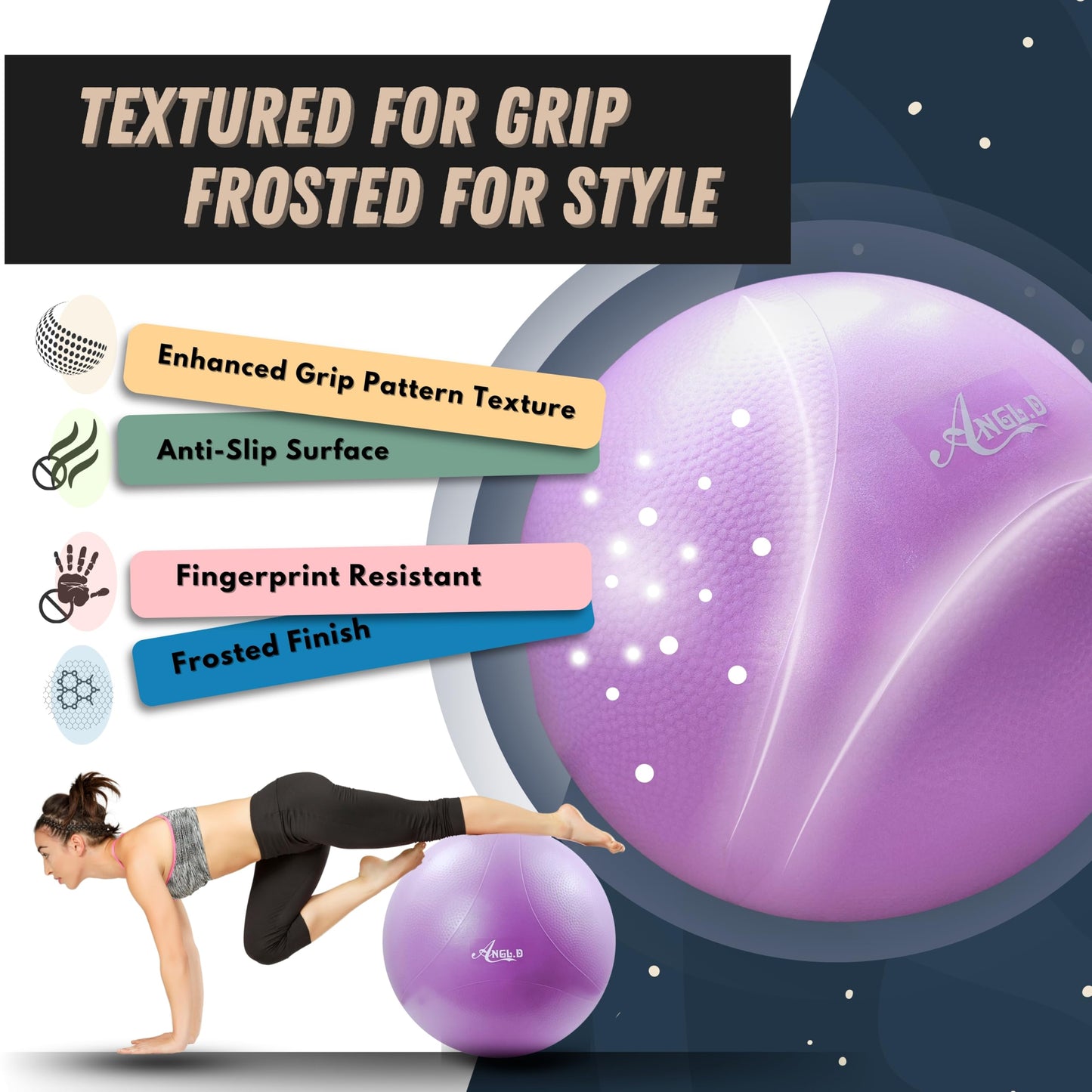 ANGL.D Yoga Ball, Stability Ball for Pilates, Core Training, Pregnancy & Physical Therapy, 65cm, 1 Count